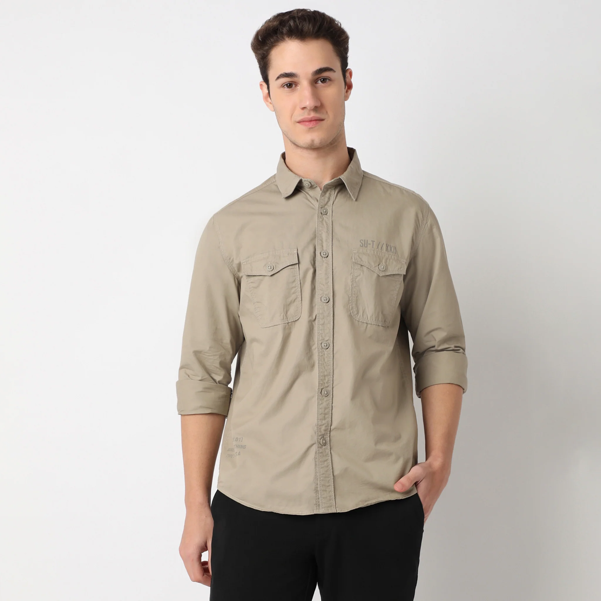 Modern Explorerᵉˣ Twin Pocket Slim Fit 100% Cotton Solid Shirt - Image 12