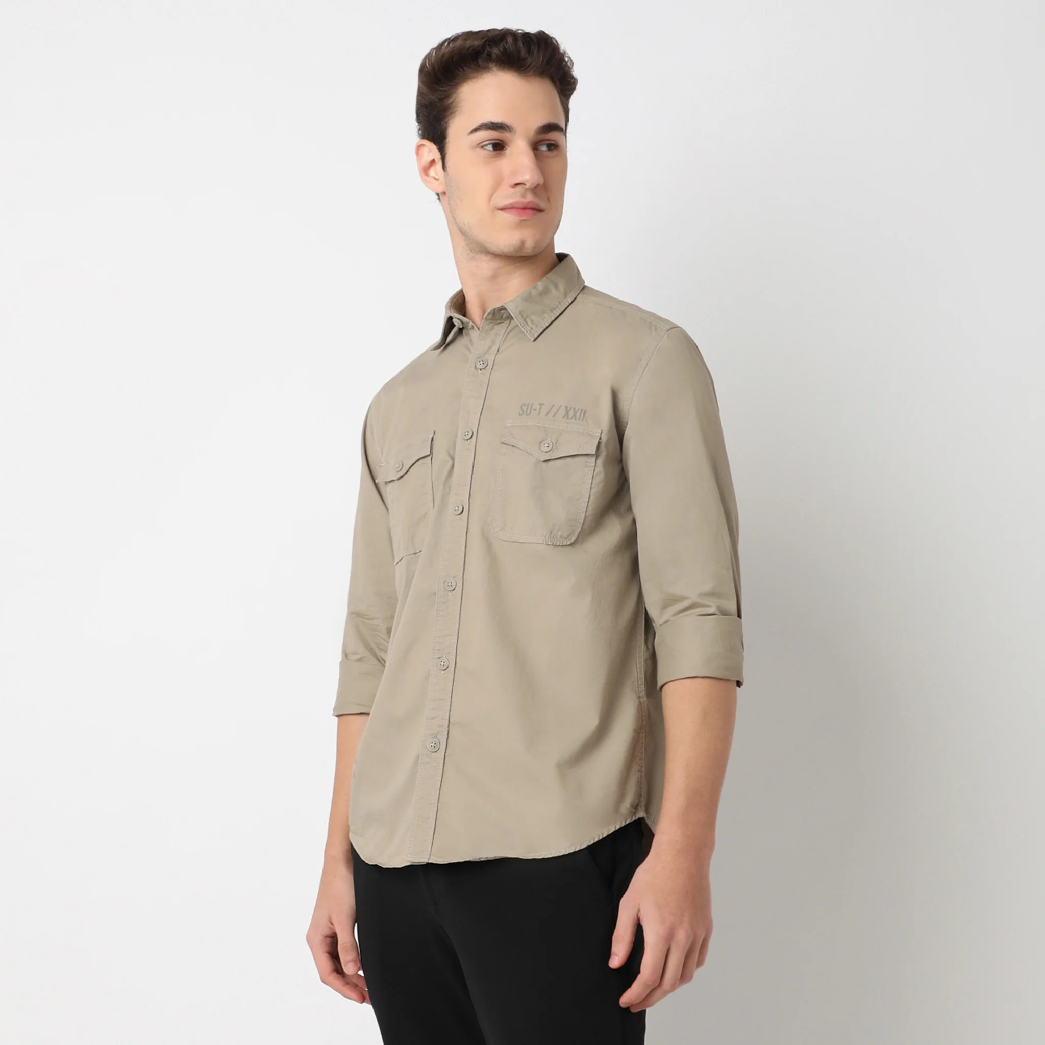Modern Explorerᵉˣ Twin Pocket Slim Fit 100% Cotton Solid Shirt - Image 15