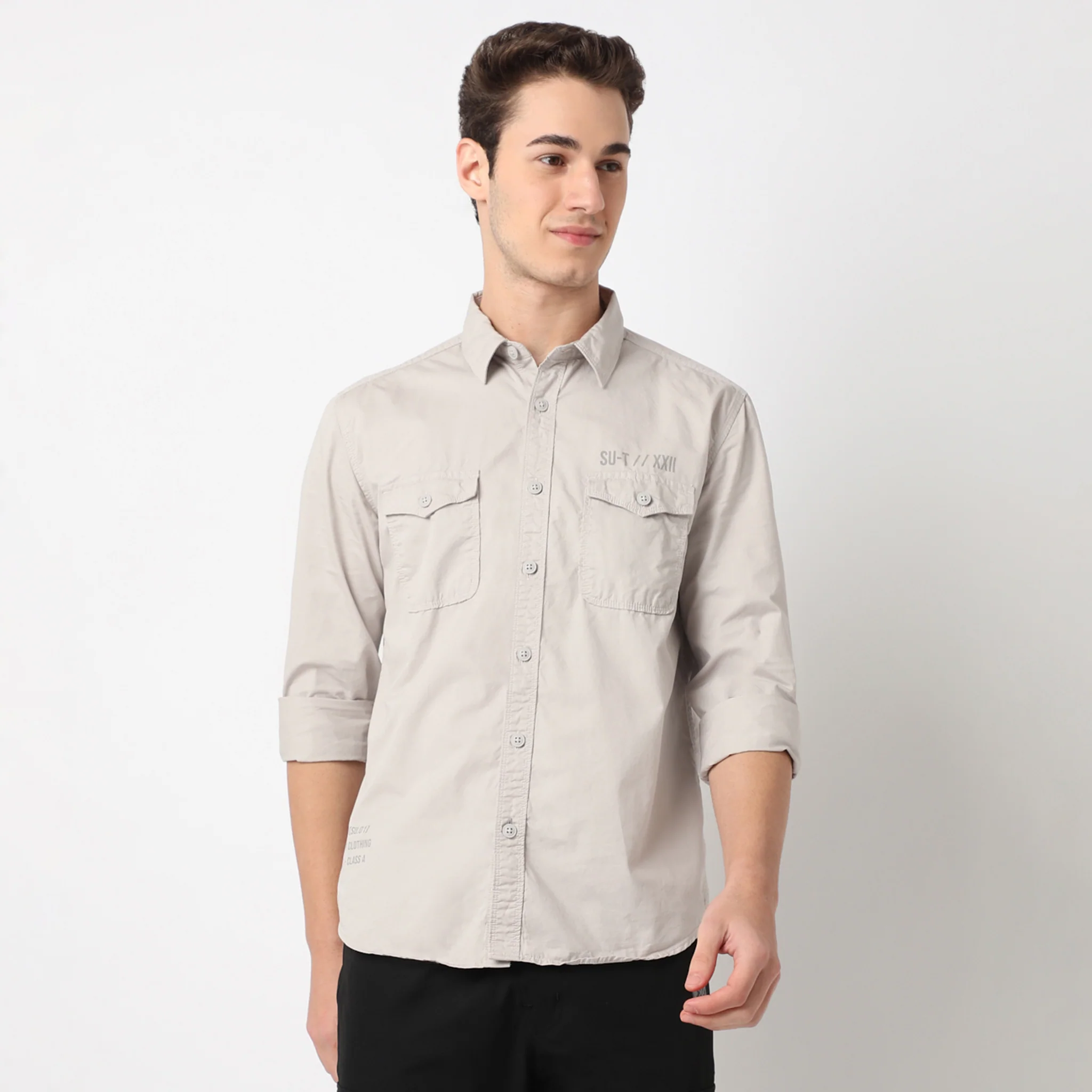 Modern Explorerᵉˣ Twin Pocket Slim Fit 100% Cotton Solid Shirt - Image 17