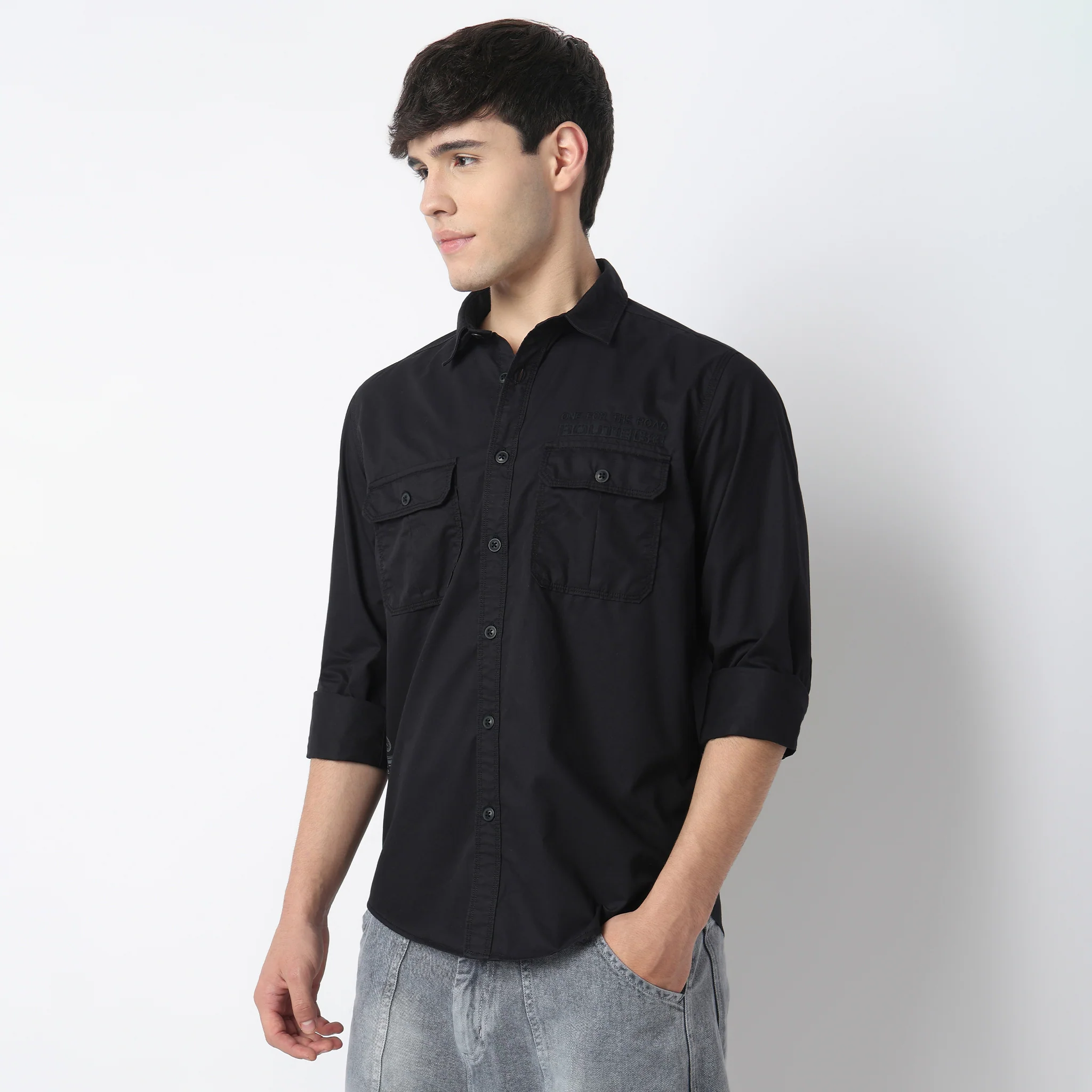 Modern Explorerᵉˣ Twin Pocket Slim Fit 100% Cotton Solid Shirt - Image 33