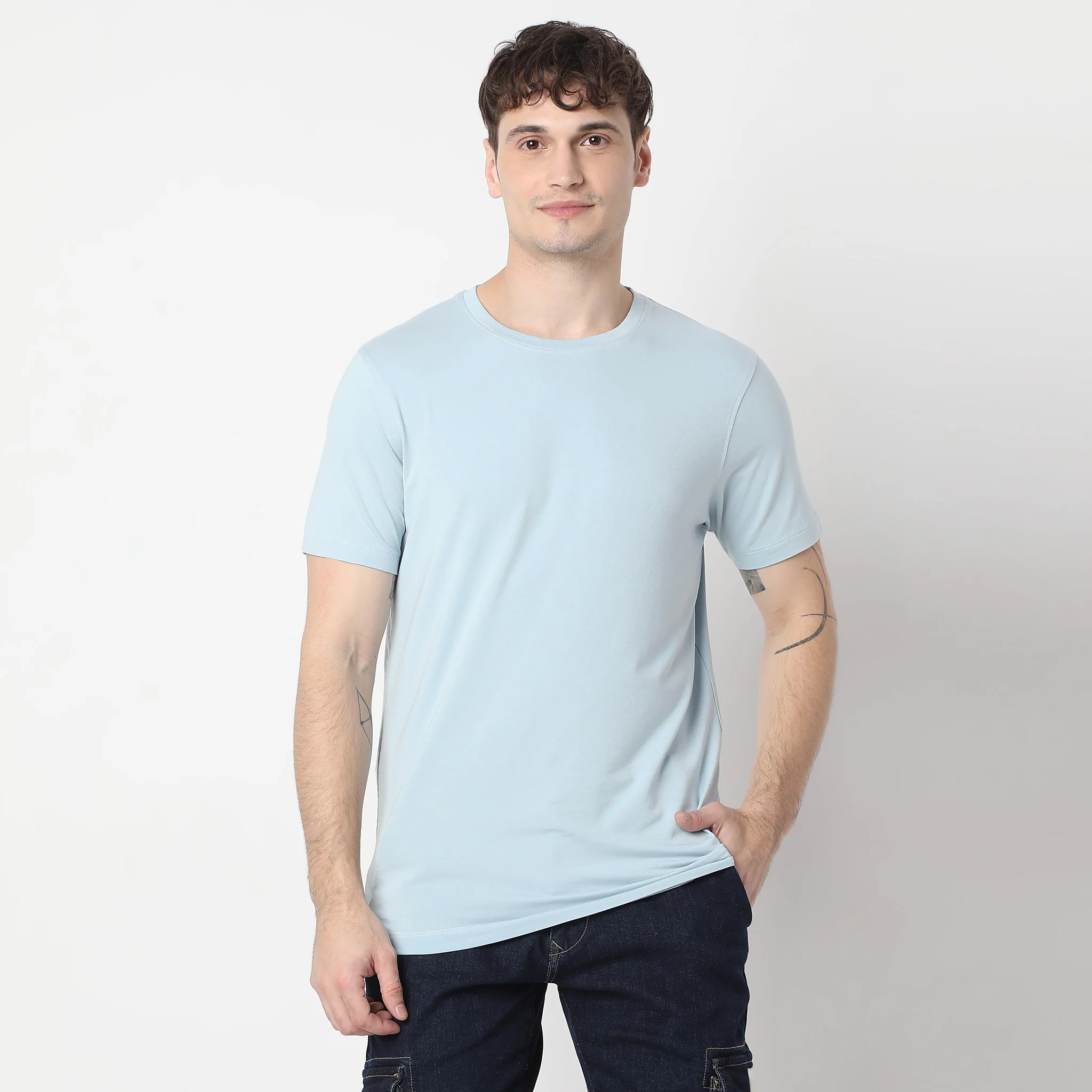 All Day Snugᵉˣ Luxury Micro Modal Blend With Cotton E-fast® Stretch Modern Lounge Crew Neck Half Sleeve T-Shirt - Image 12