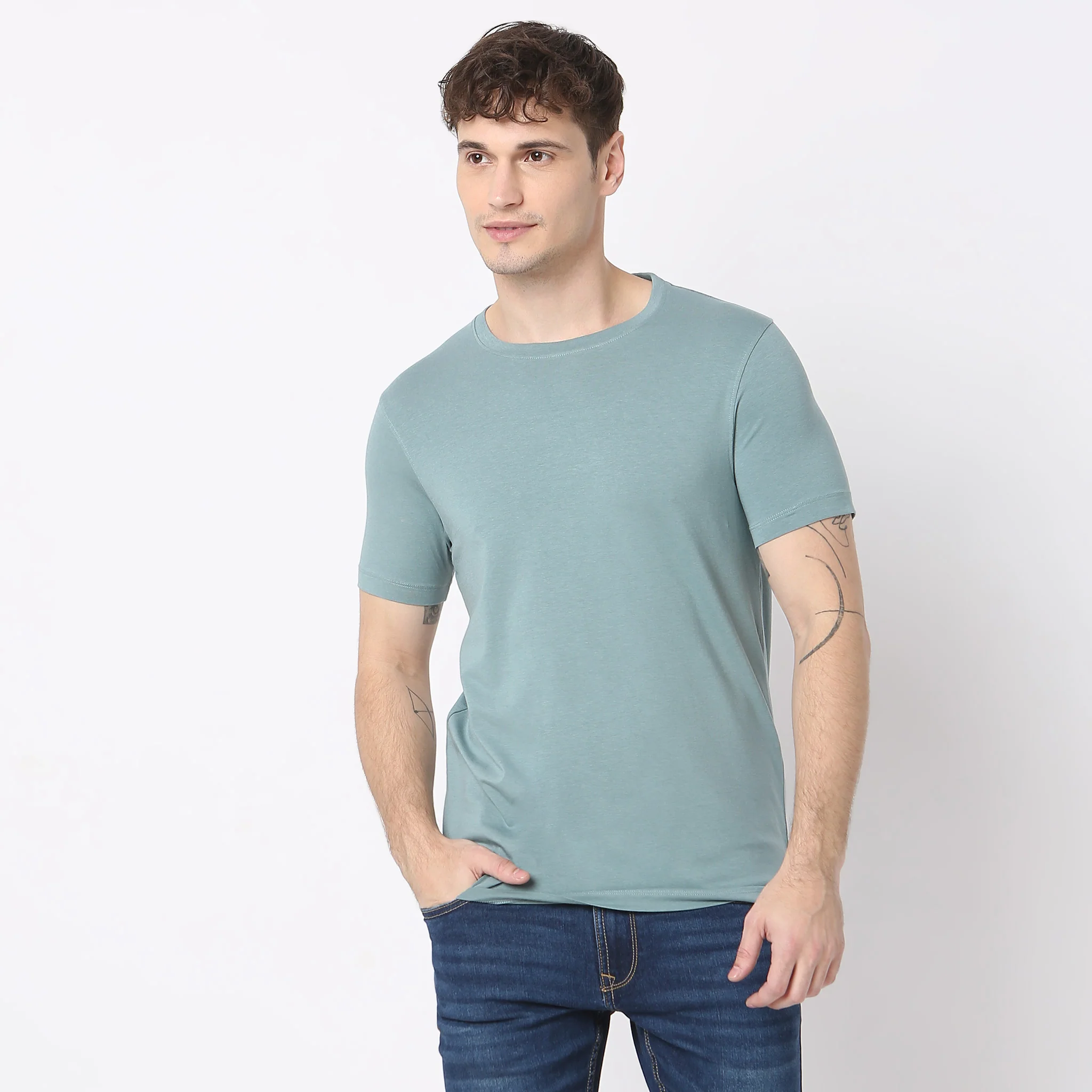 All Day Snugᵉˣ Luxury Micro Modal Blend With Cotton E-fast® Stretch Modern Lounge Crew Neck Half Sleeve T-Shirt - Image 17