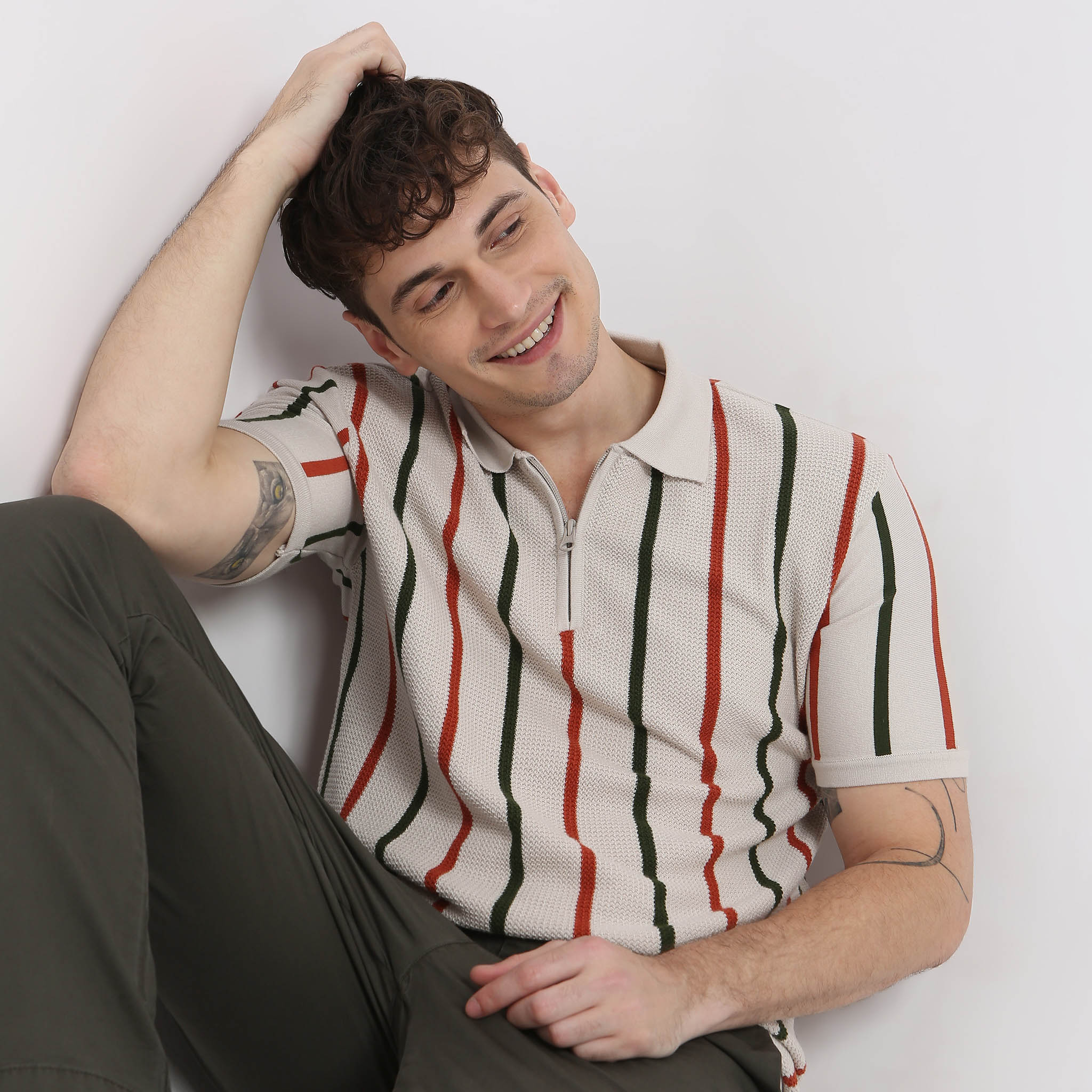Hand Knit Striped Polo T-Shirt