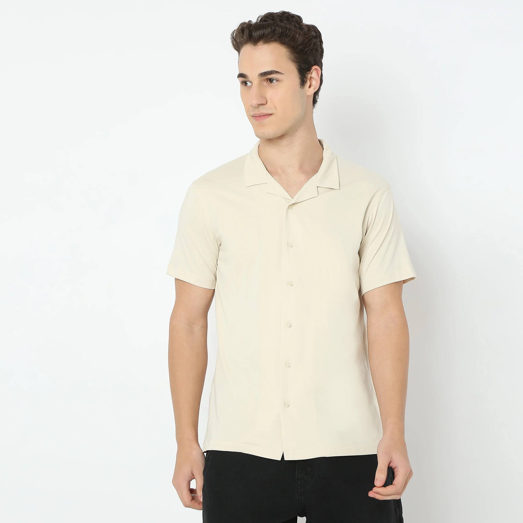 Baeᵉˣ Shirt Cotton Rich Knitted Half Sleeve Camp Collar - Image 7