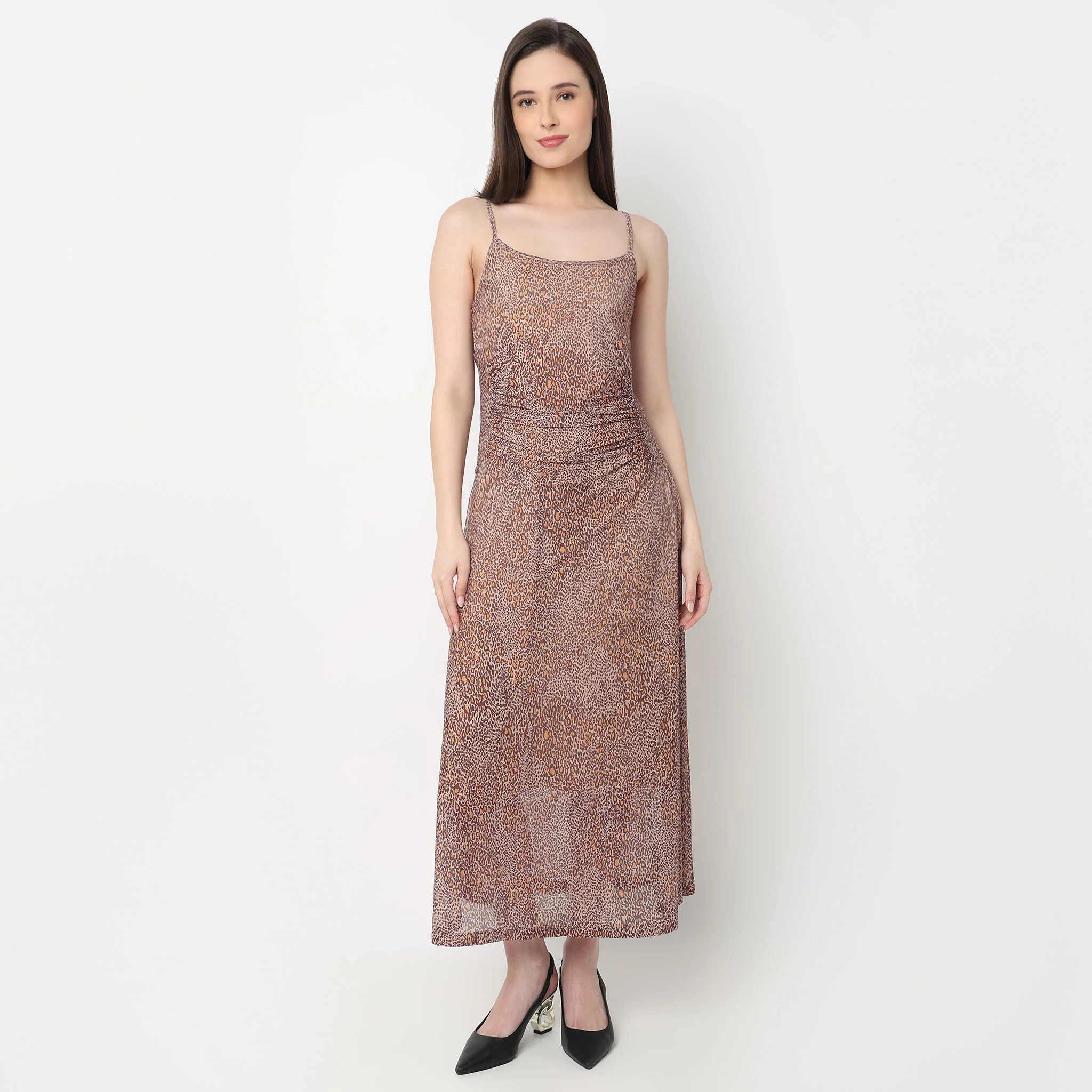 Off Shoulder Animal Print Mesh Dress - Image 2