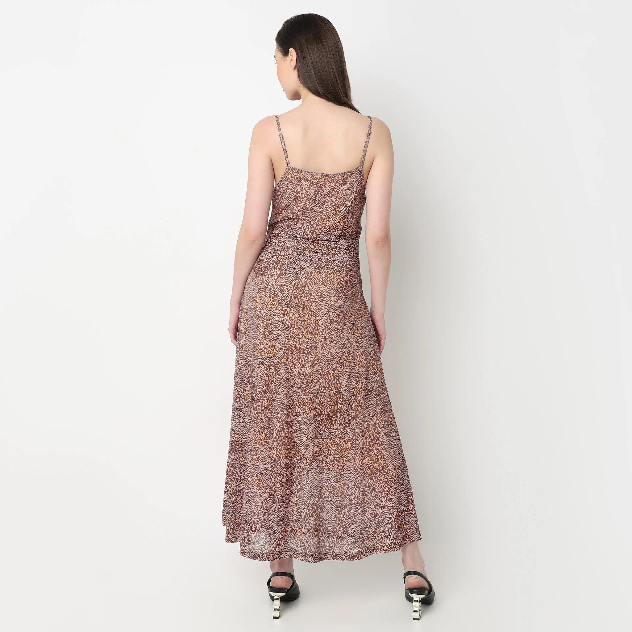Off Shoulder Animal Print Mesh Dress - Image 3