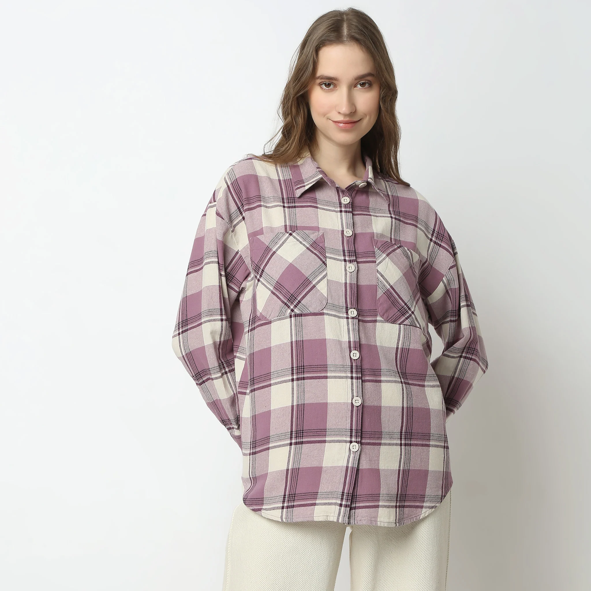 Oversize Checkered Full Sleeve Betty Longline Shirt - Image 2