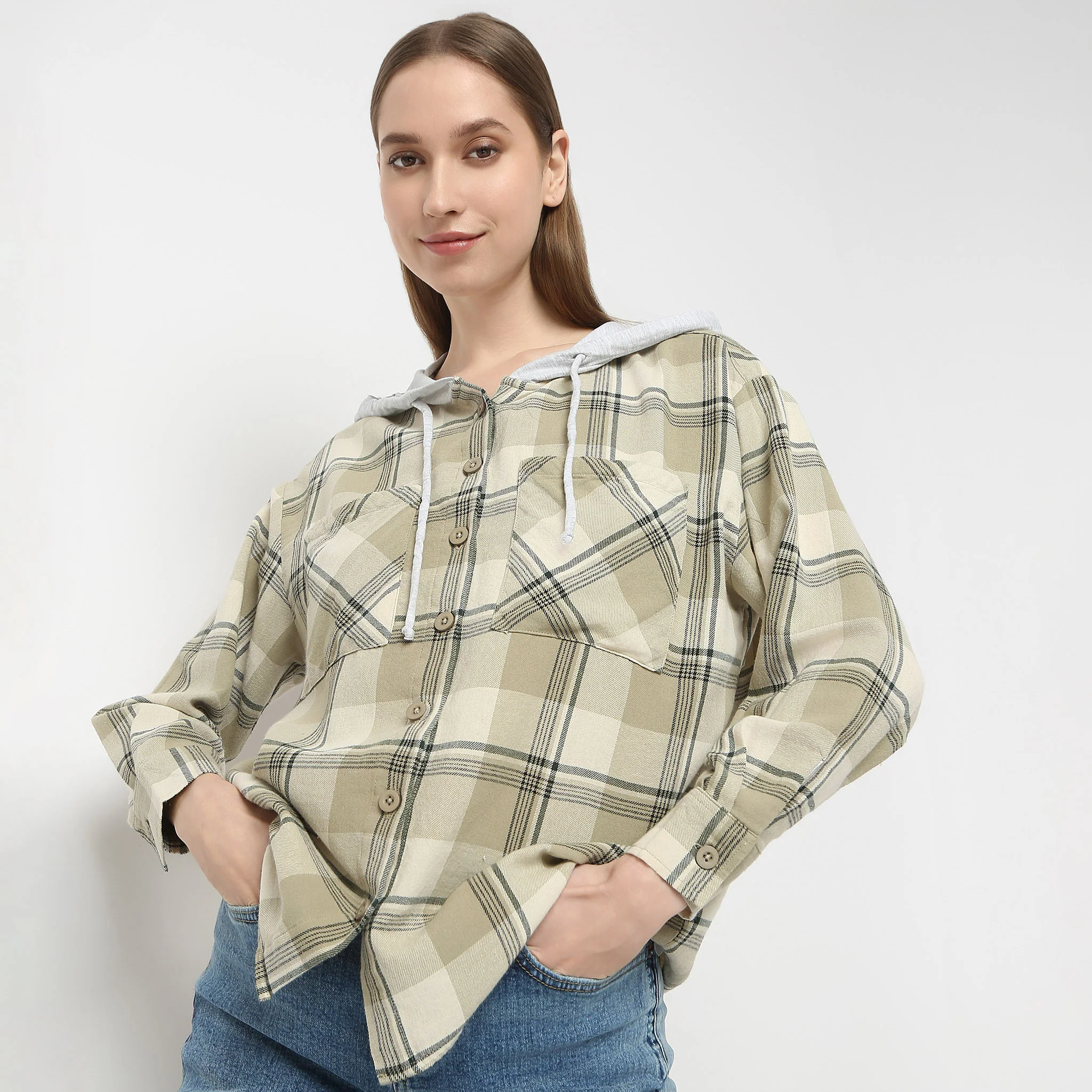 Oversize Checkered Hooded Full Sleeve Shirt