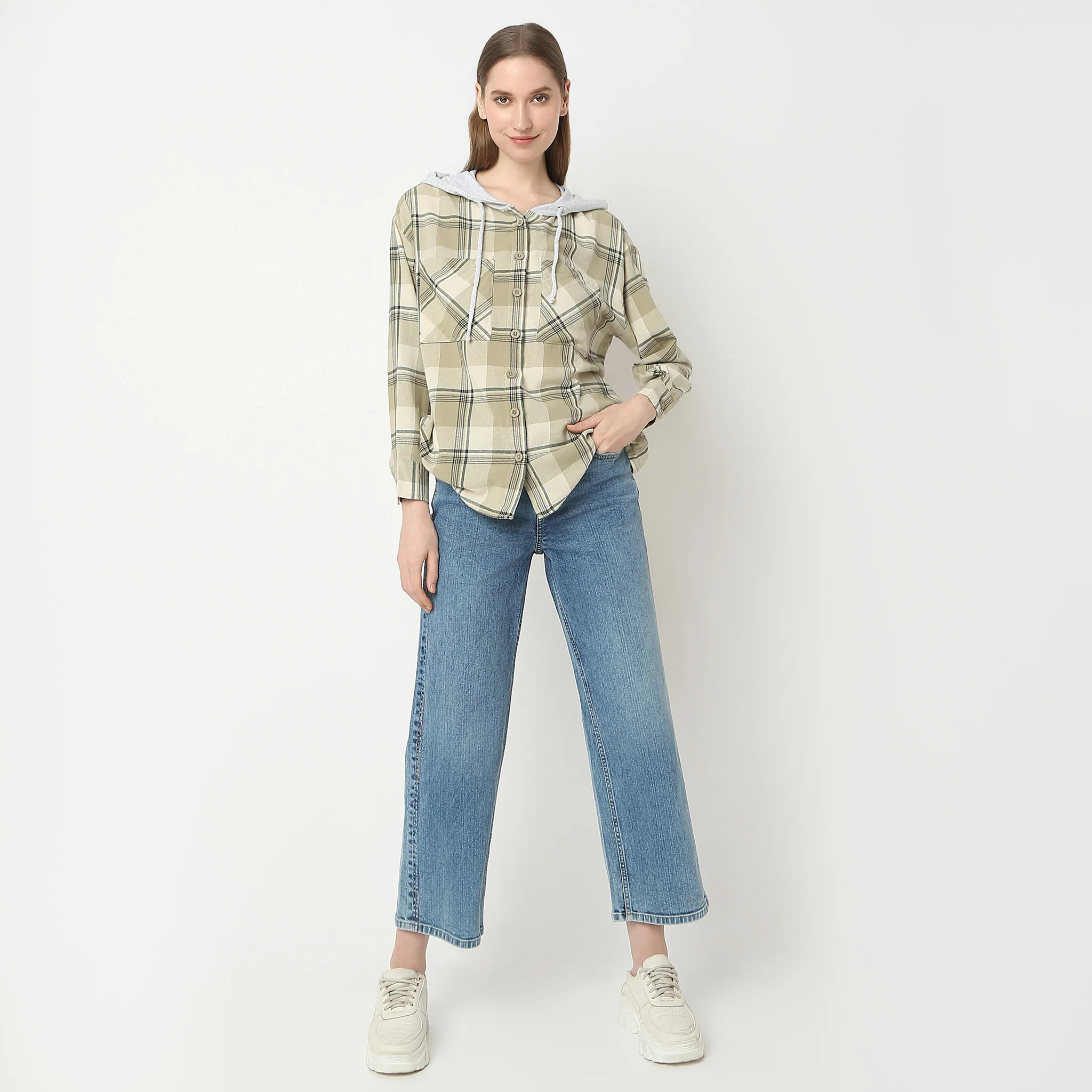 Oversize Checkered Hooded Full Sleeve Shirt - Image 2