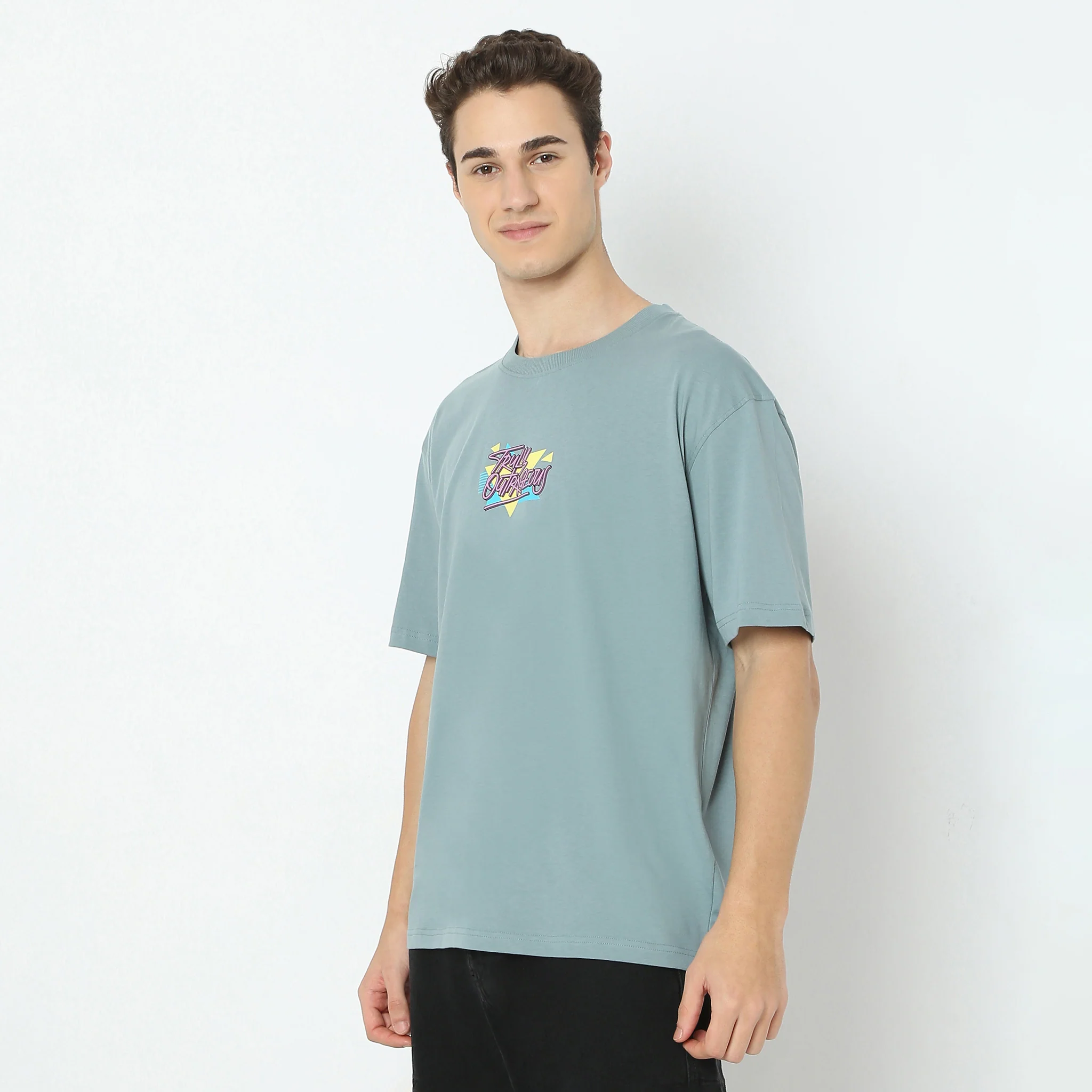 Oversize Graphic Crew Neck Slogan T-Shirt - Image 4
