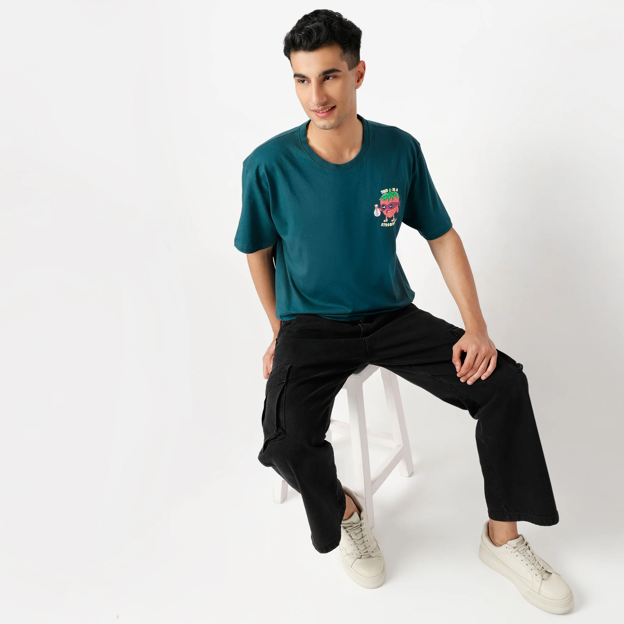 Oversize Graphic Crew Neck Slogan T-Shirt