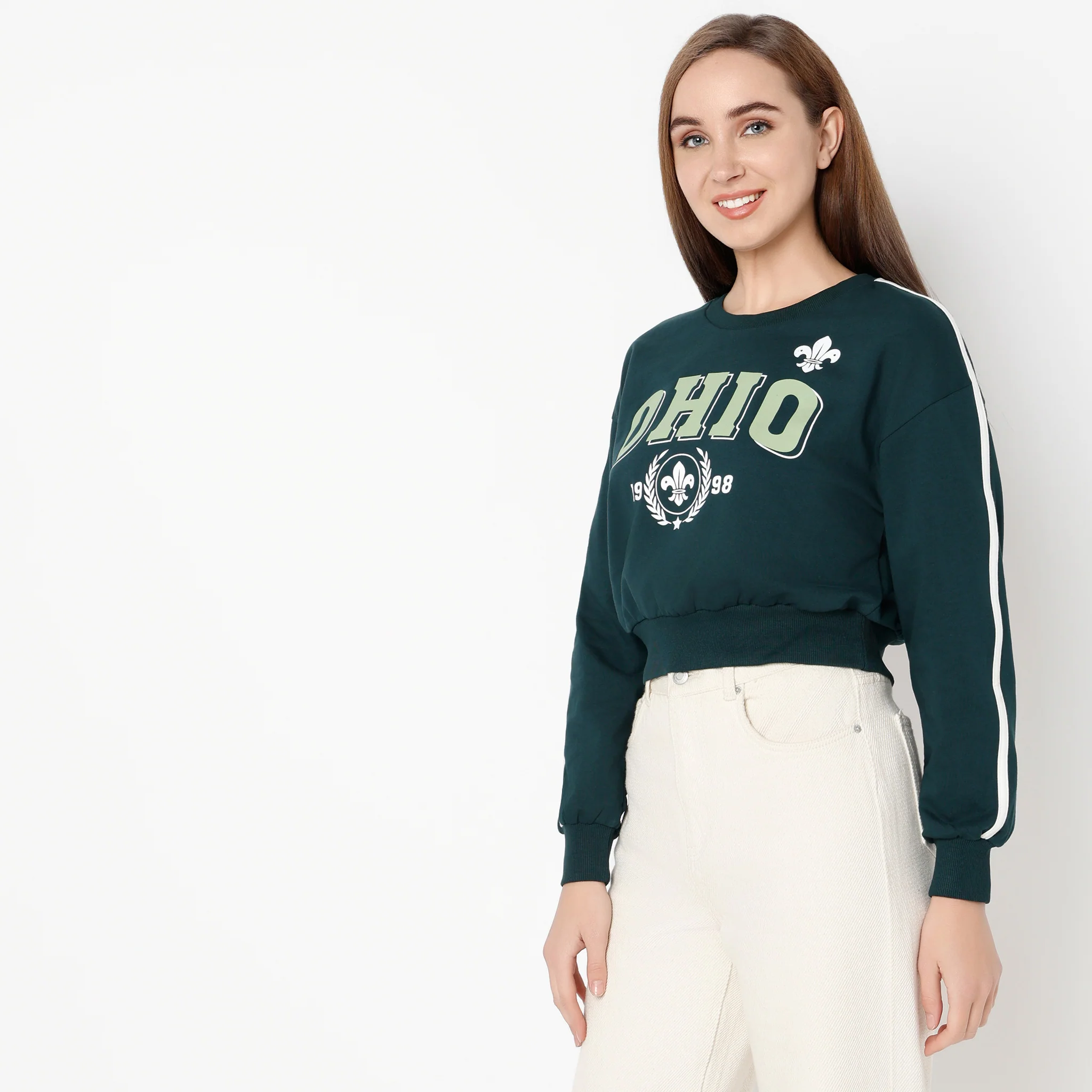 Full Sleeve Round Neck Oversize Graphic Crop T-Shirt - Image 5