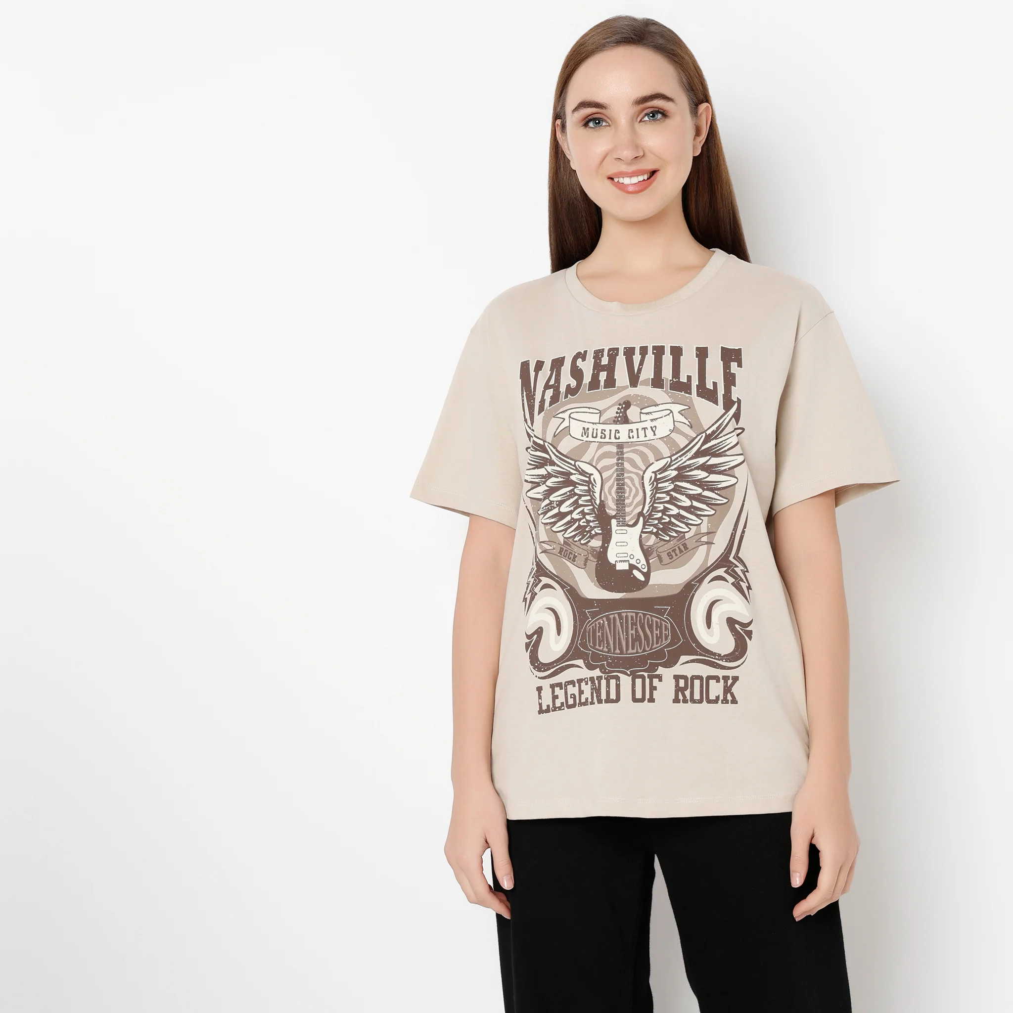 Oversized Round Neck Short Sleeve Printed T-Shirt - Image 2