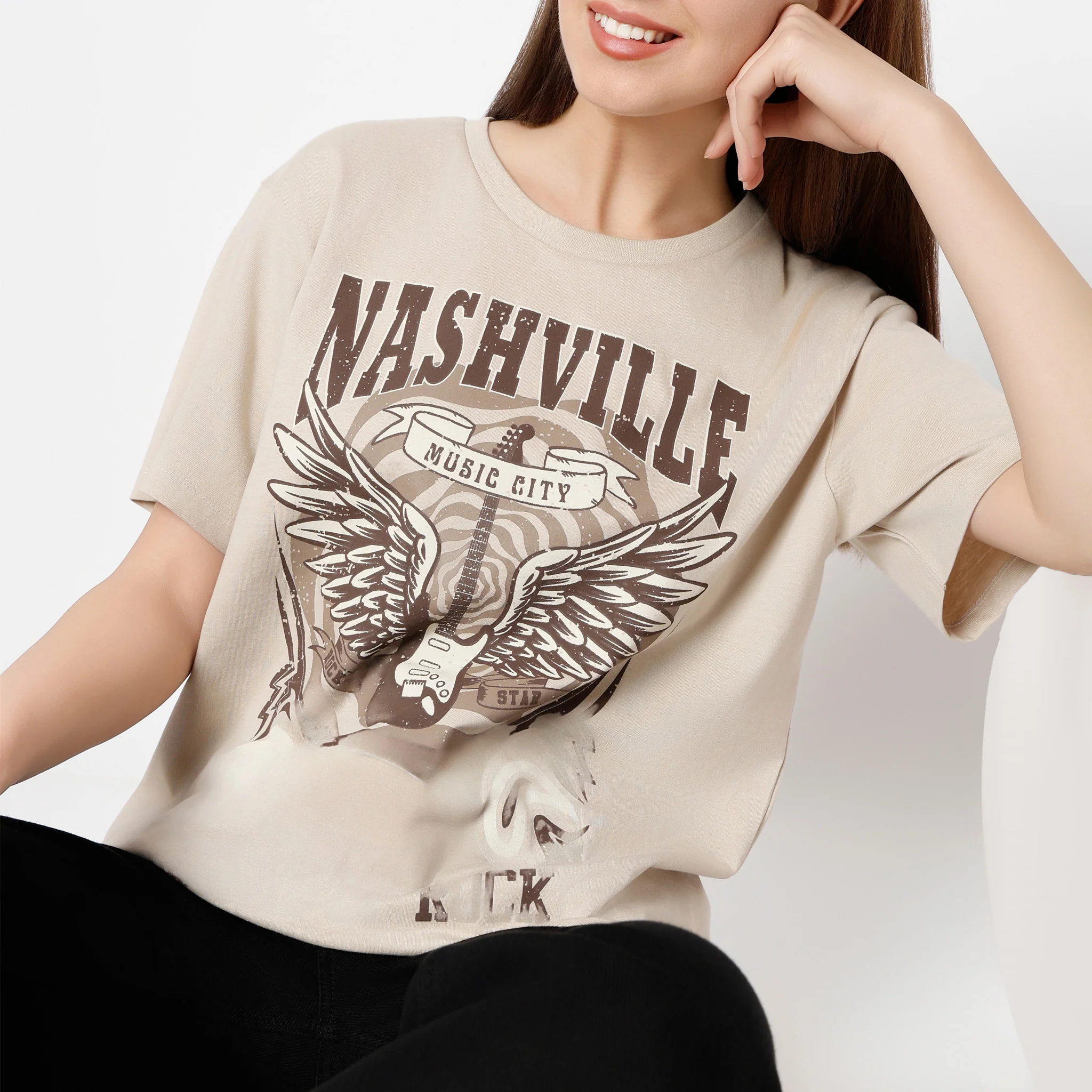 Oversized Round Neck Short Sleeve Printed T-Shirt - Image 4