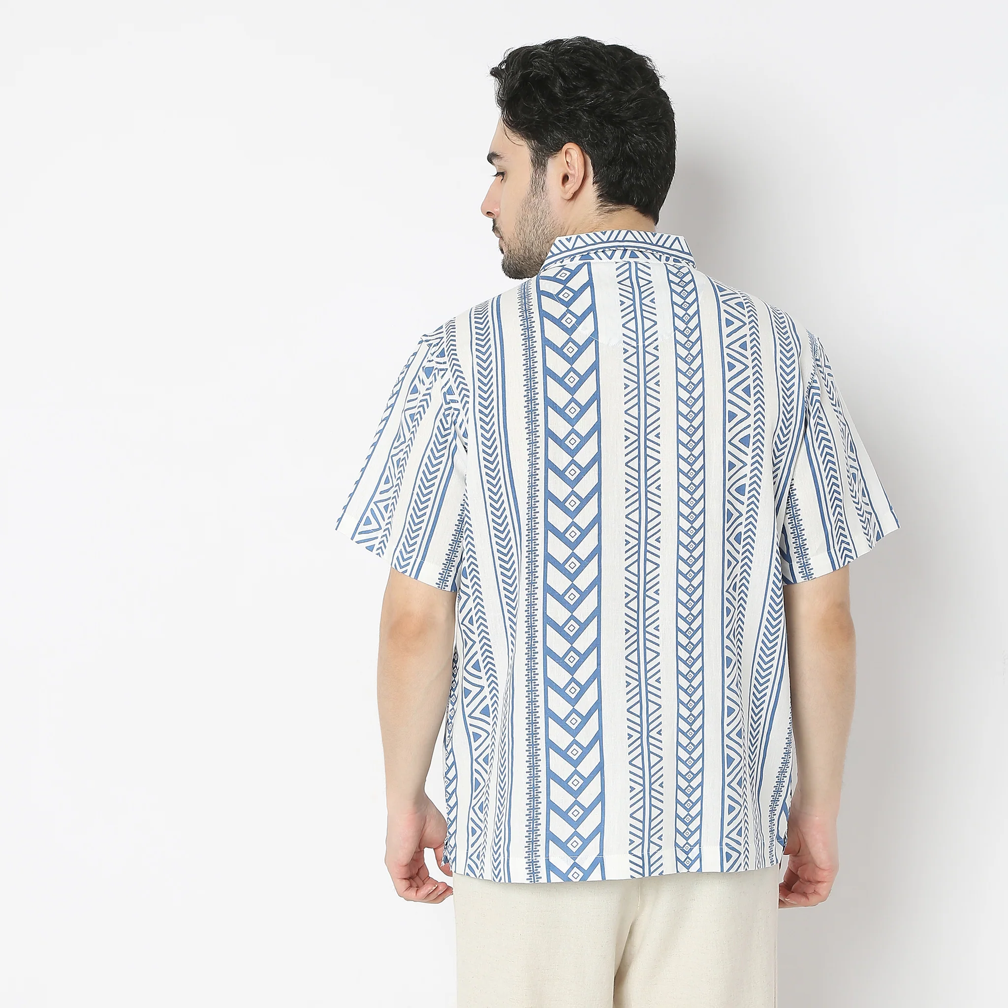 Oversize Printed Structure Half Sleeve Shirt - Image 3