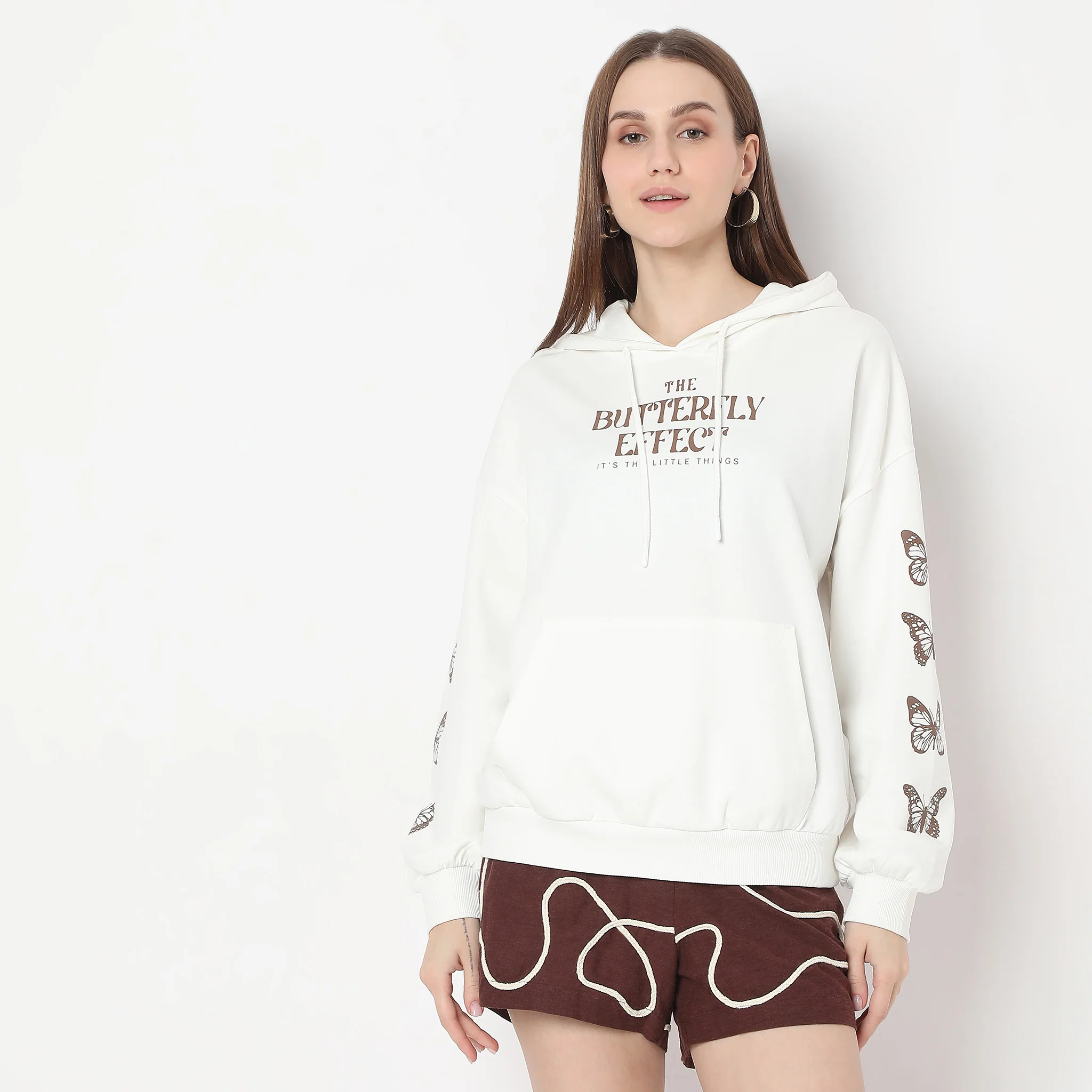 Oversize Printed With Butterfly Print On Sleeve Sweat Tee - Image 2