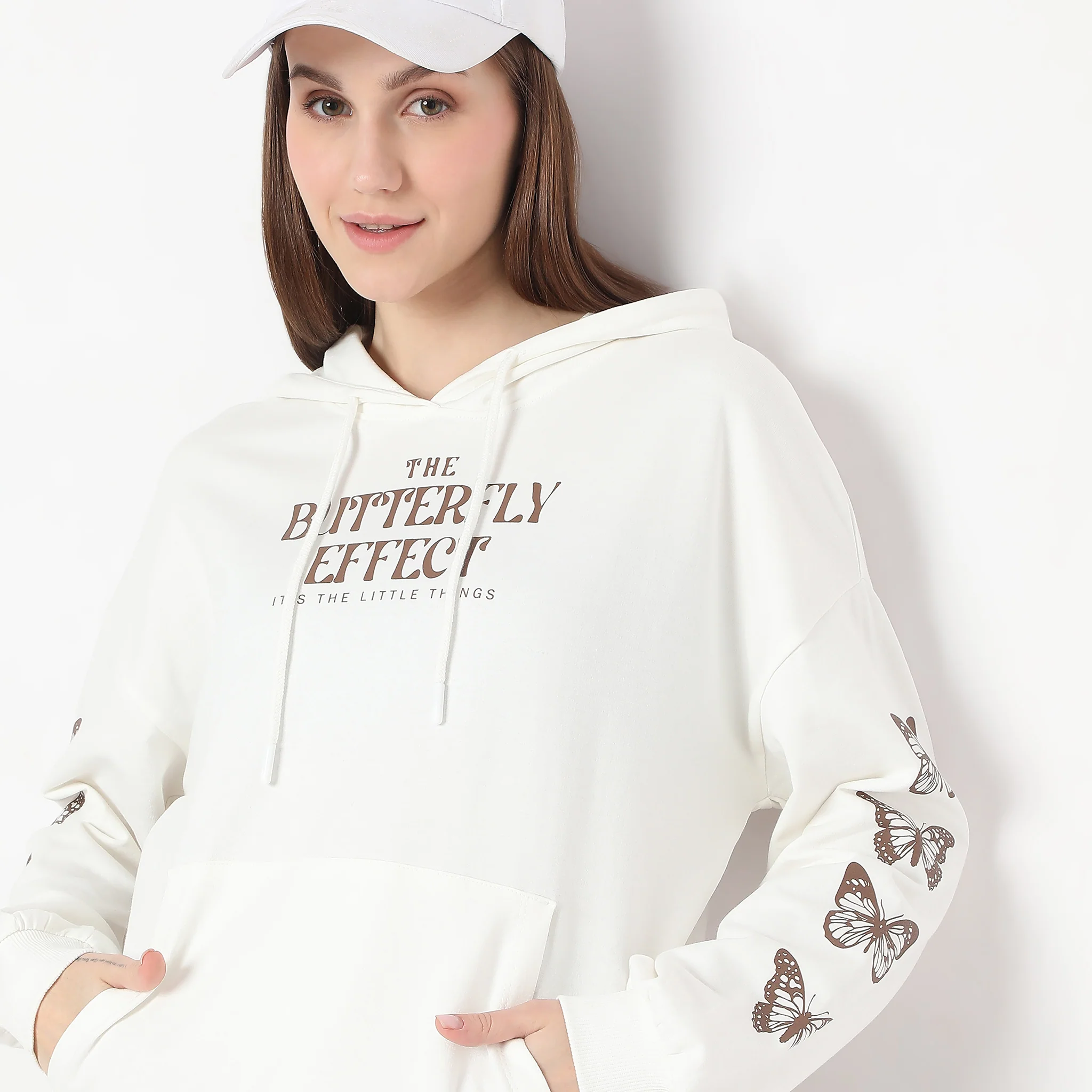 Oversize Printed With Butterfly Print On Sleeve Sweat Tee - Image 4