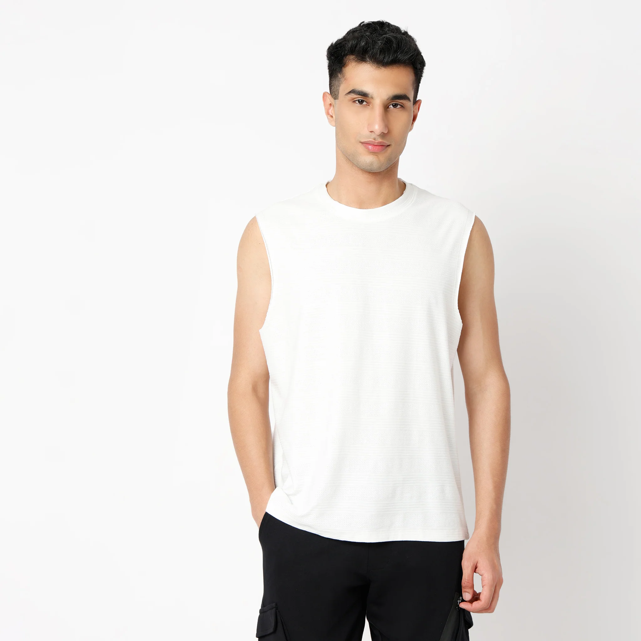 Oversize Structured Crew Neck Sleeveless Baggy T-Shirt - Image 2
