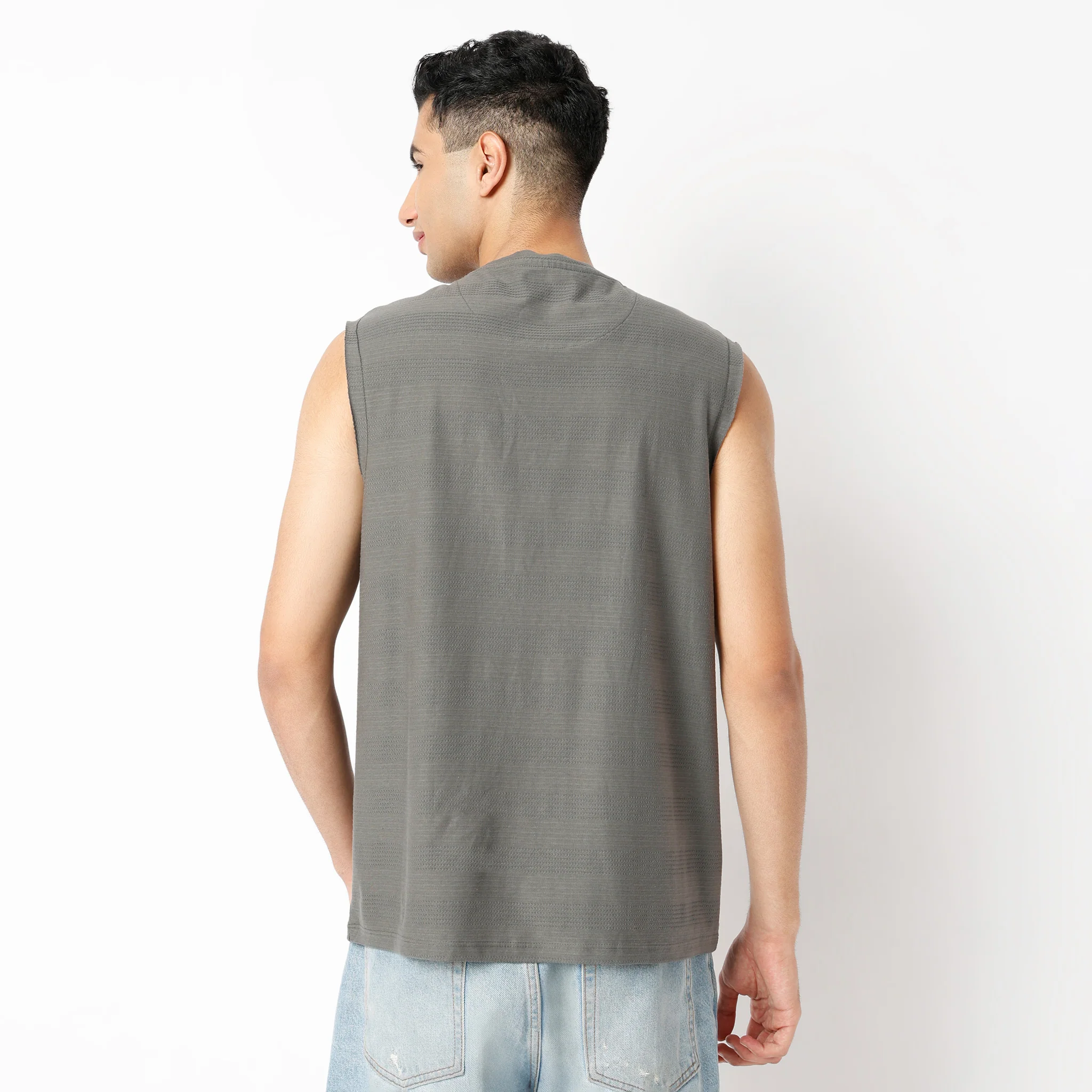 Oversize Structured Crew Neck Sleeveless Baggy T-Shirt - Image 8