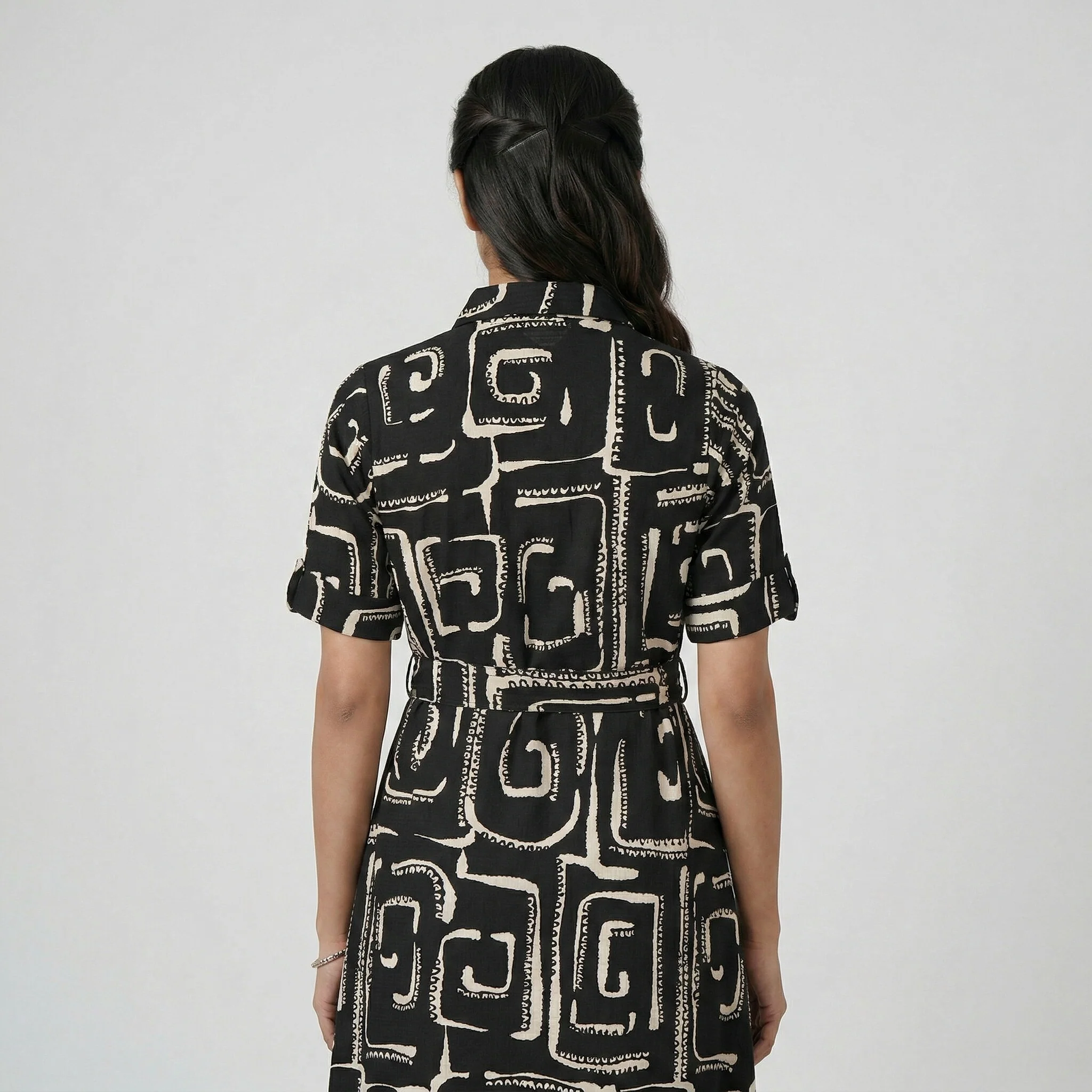 Printed A-Line Shirt Dress - Image 3