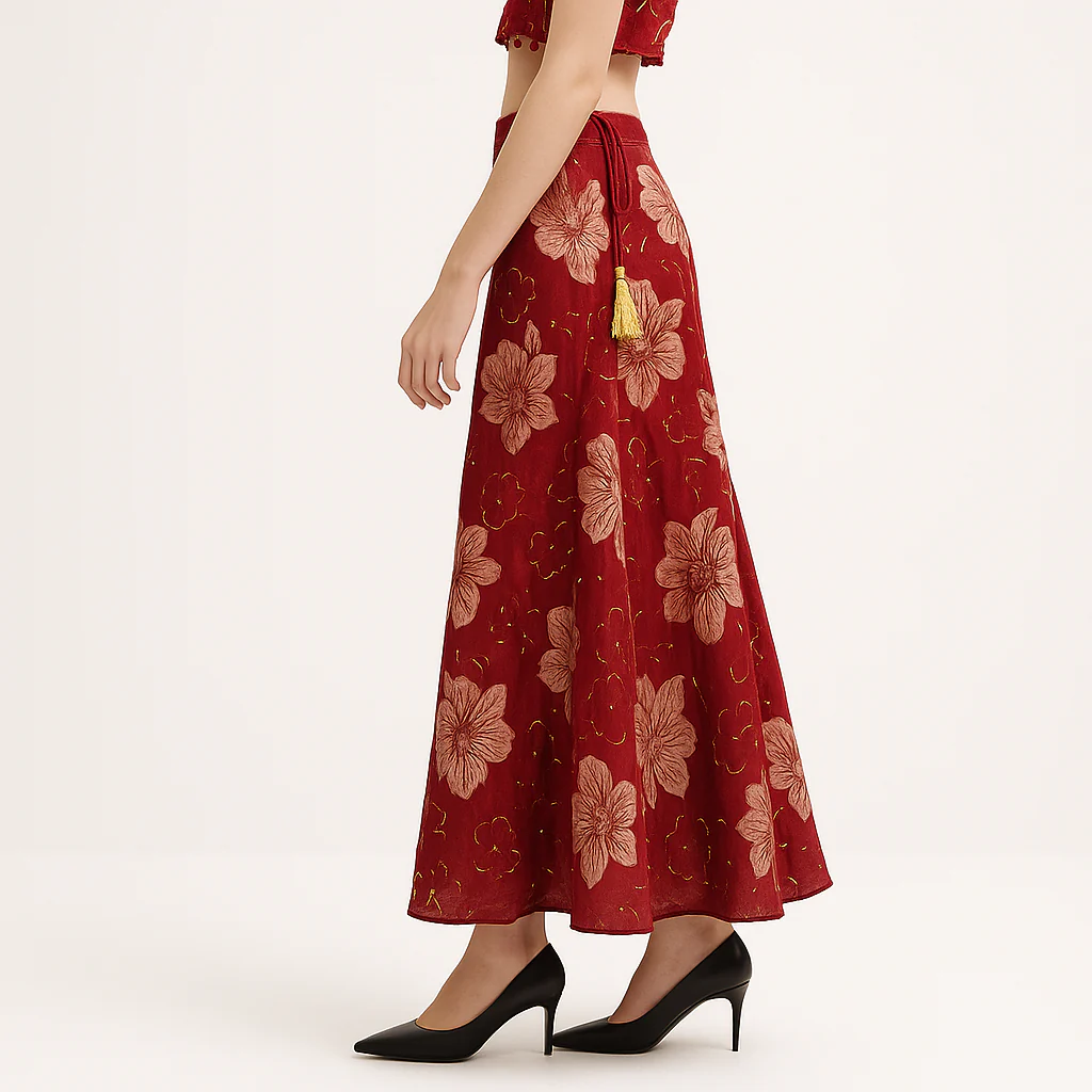 Printed Below Knee Flared Skirt - Image 4