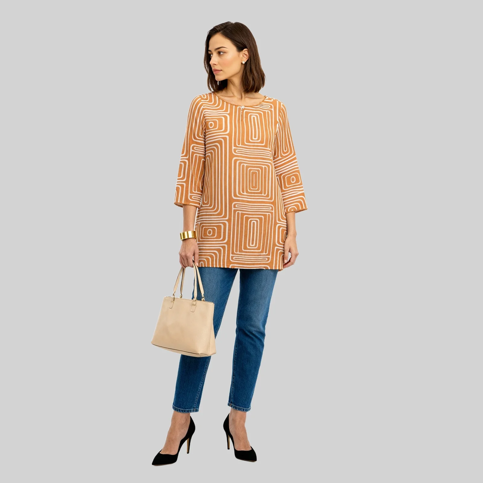 Printed Boat Neck Short Kurta