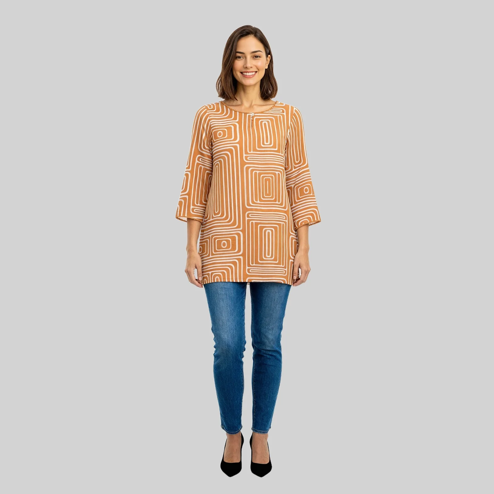 Printed Boat Neck Short Kurta - Image 2