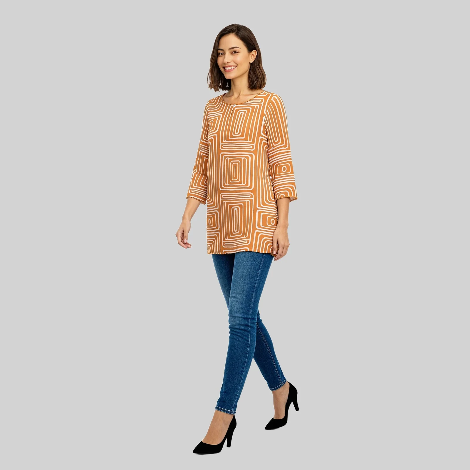 Printed Boat Neck Short Kurta - Image 5