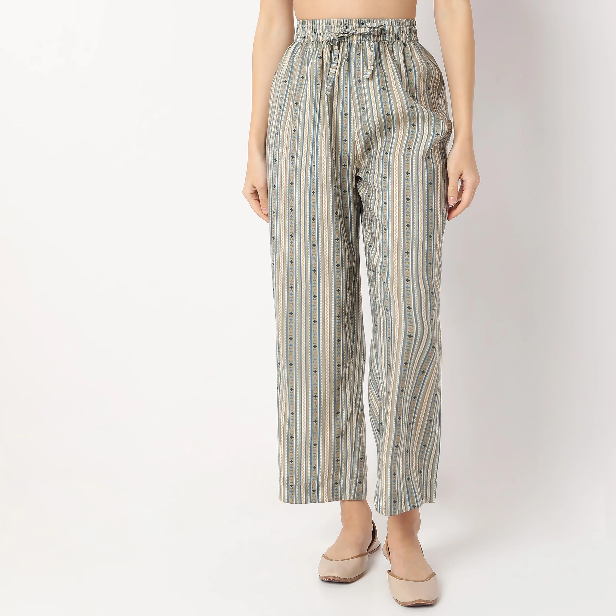 Printed Calf Length Camp Collar A Line Kurta With Pant Set - Image 6