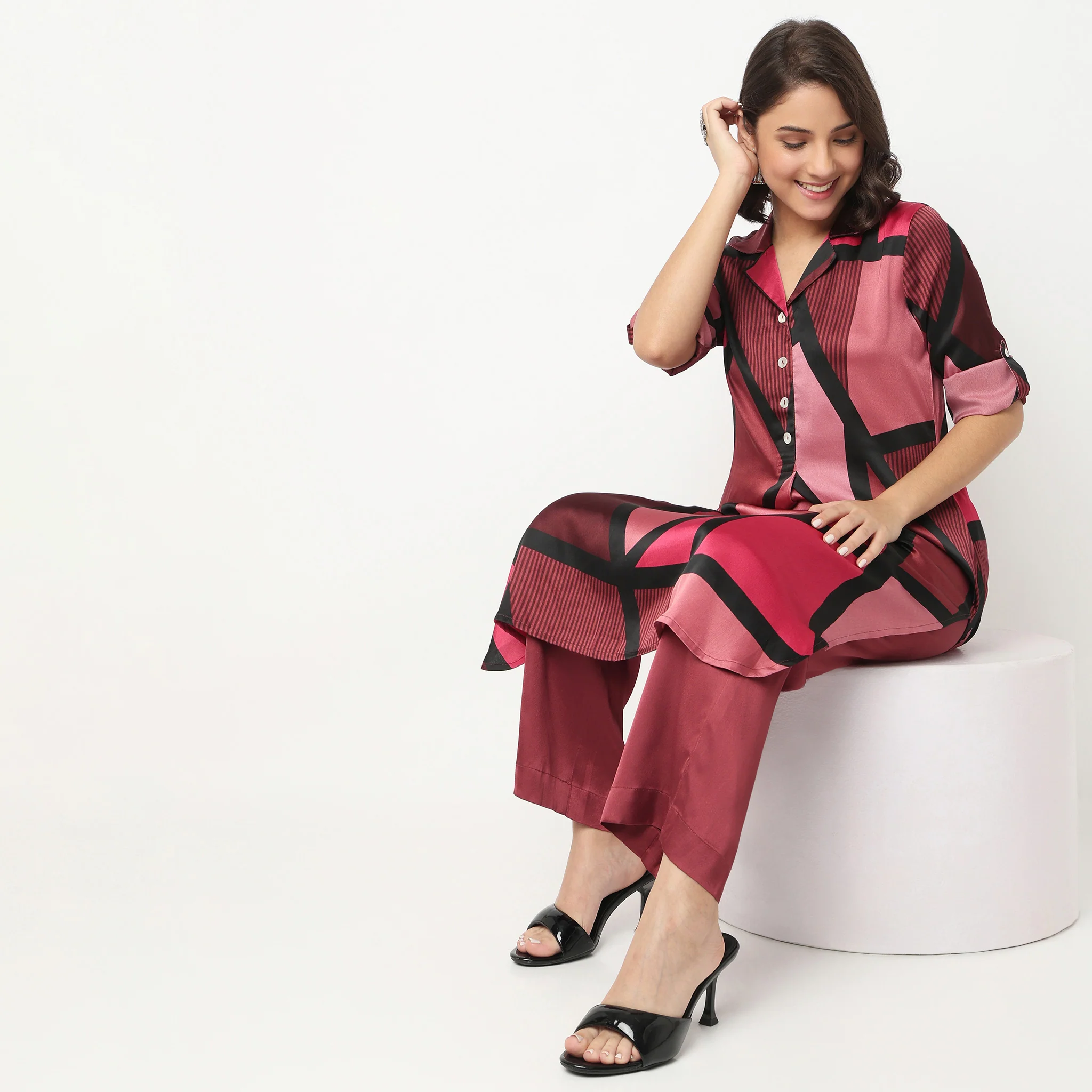 Printed Camp Collar Kurta with Pant Set