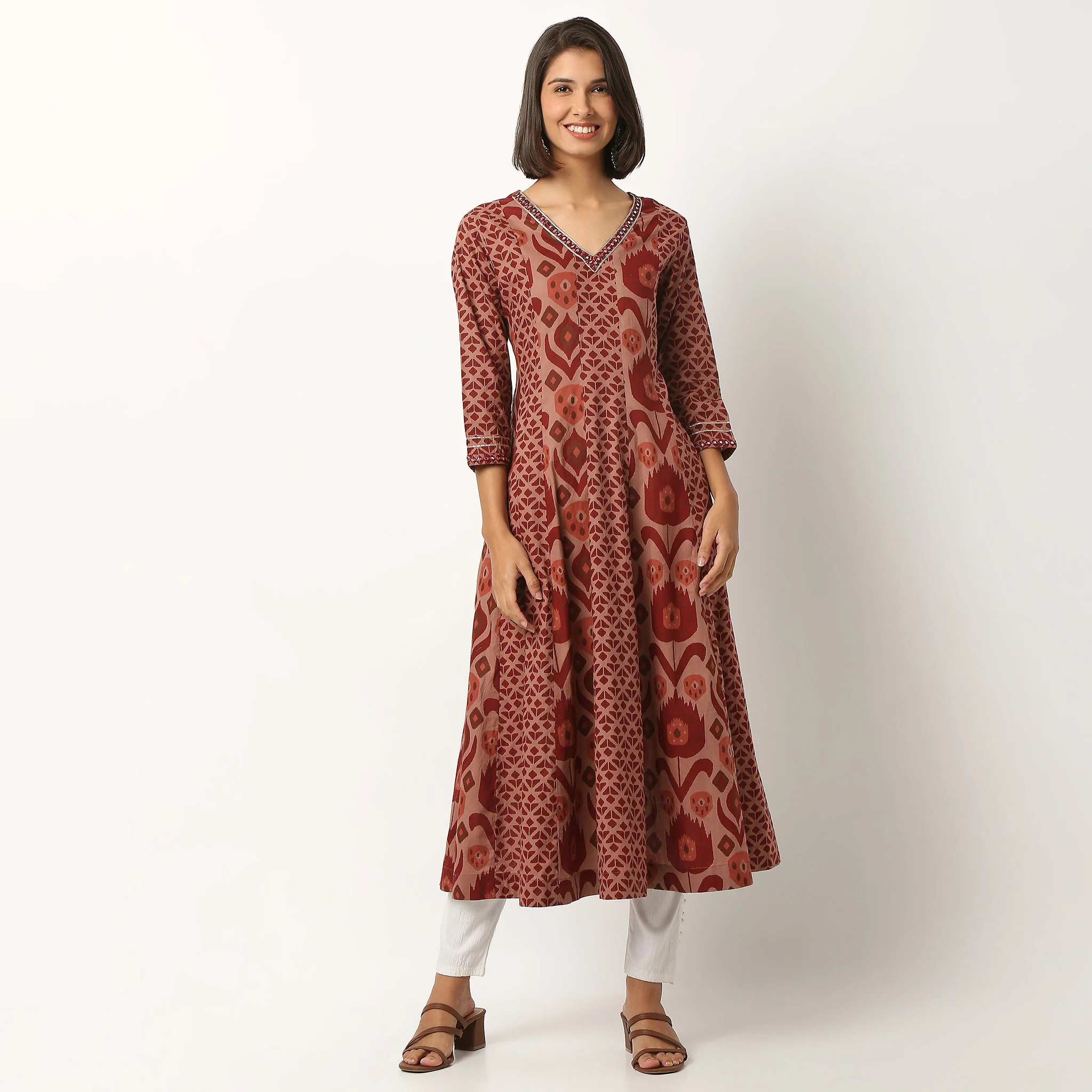 Printed Cotton Tired Long Kurta - Image 2