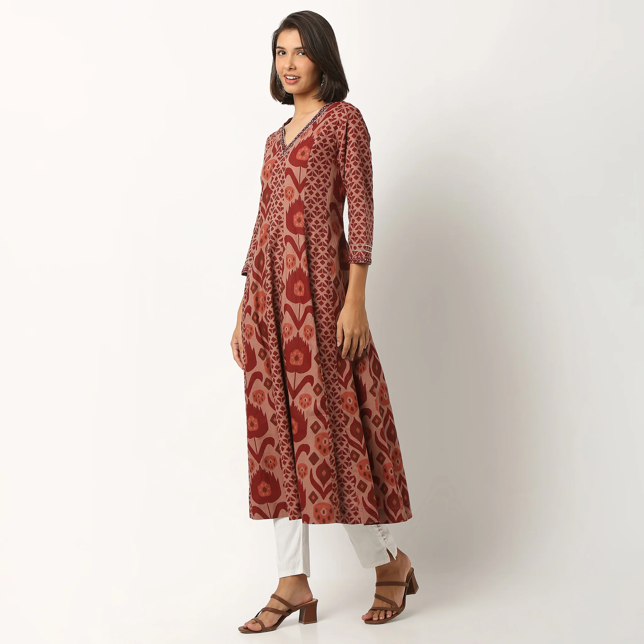 Printed Cotton Tired Long Kurta - Image 5