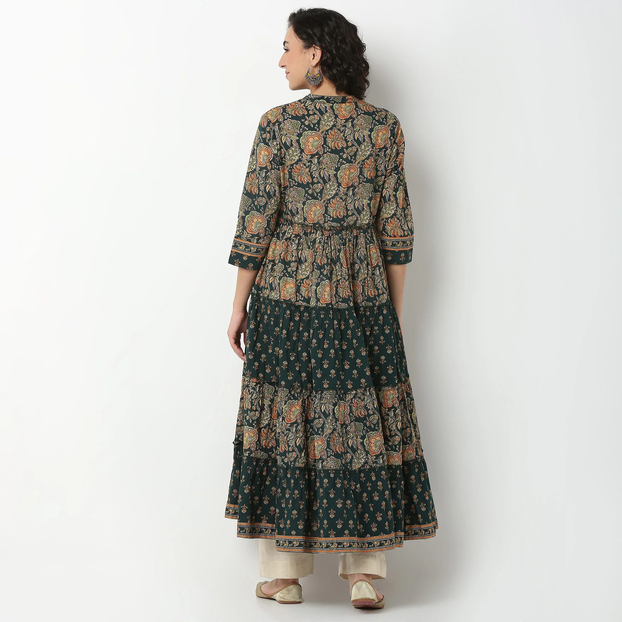 Printed Cotton Flared Long Kurta - Image 3