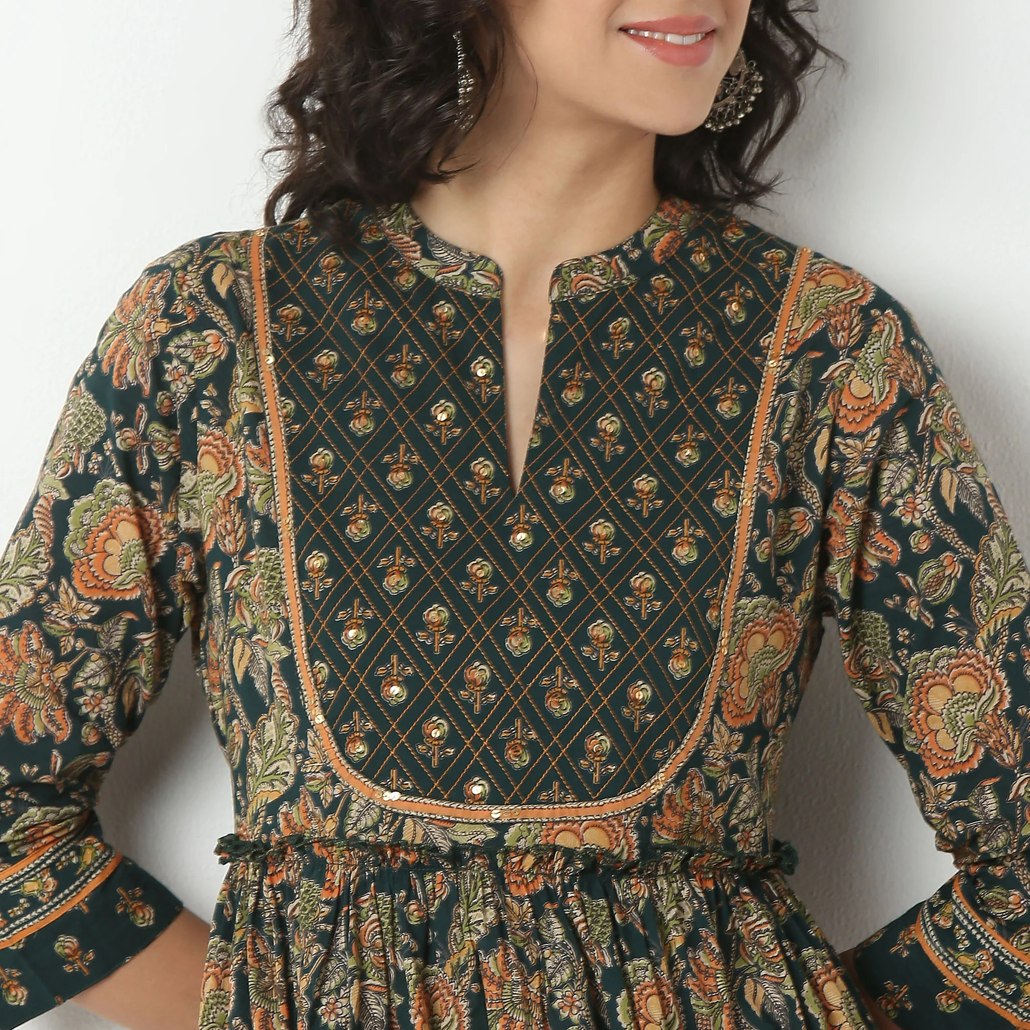 Printed Cotton Flared Long Kurta - Image 4