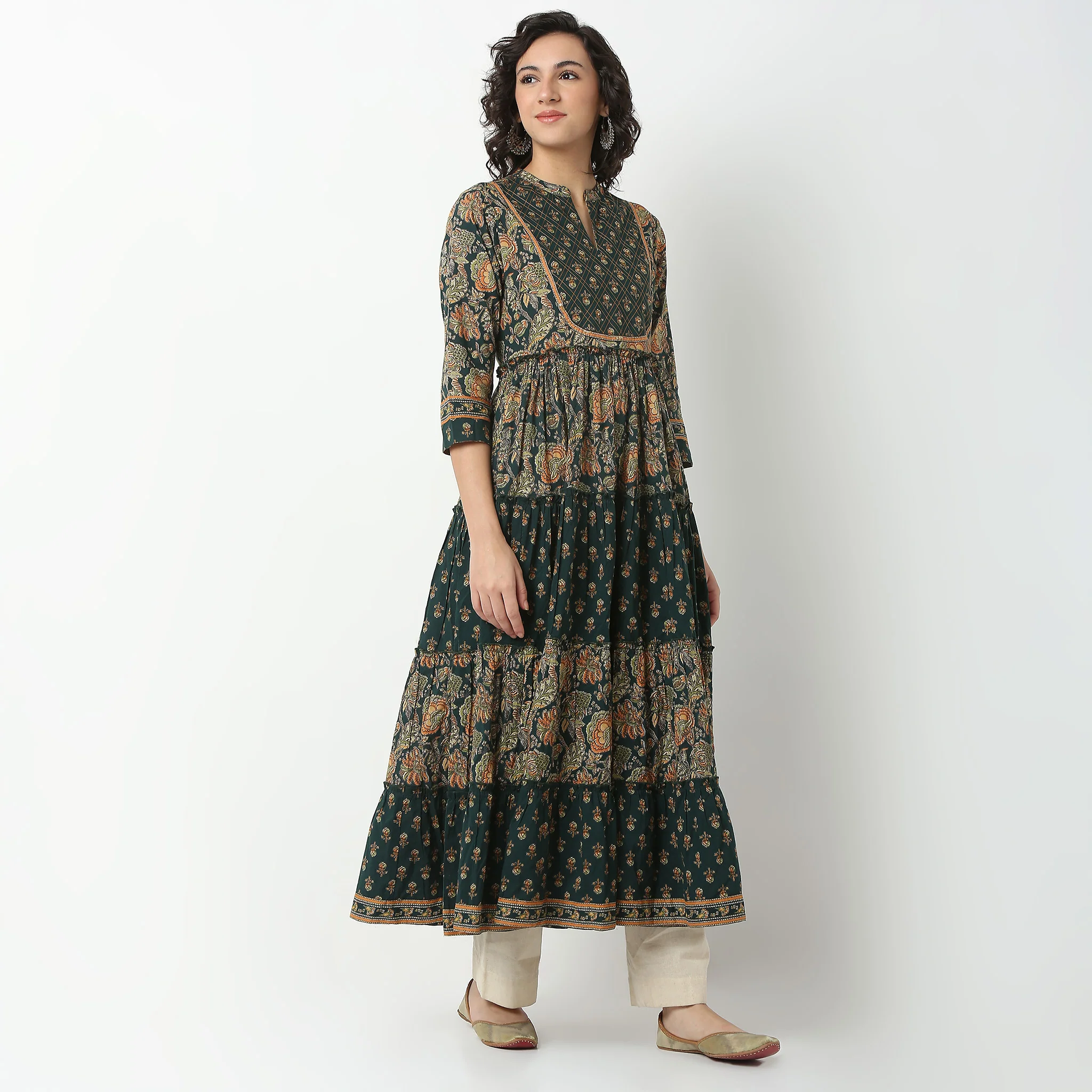 Printed Cotton Flared Long Kurta - Image 5