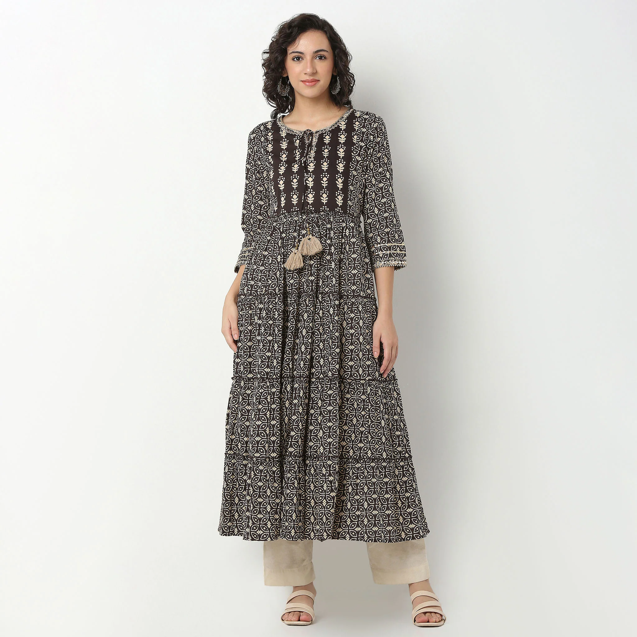 Printed Cotton Flared Long Kurta - Image 2