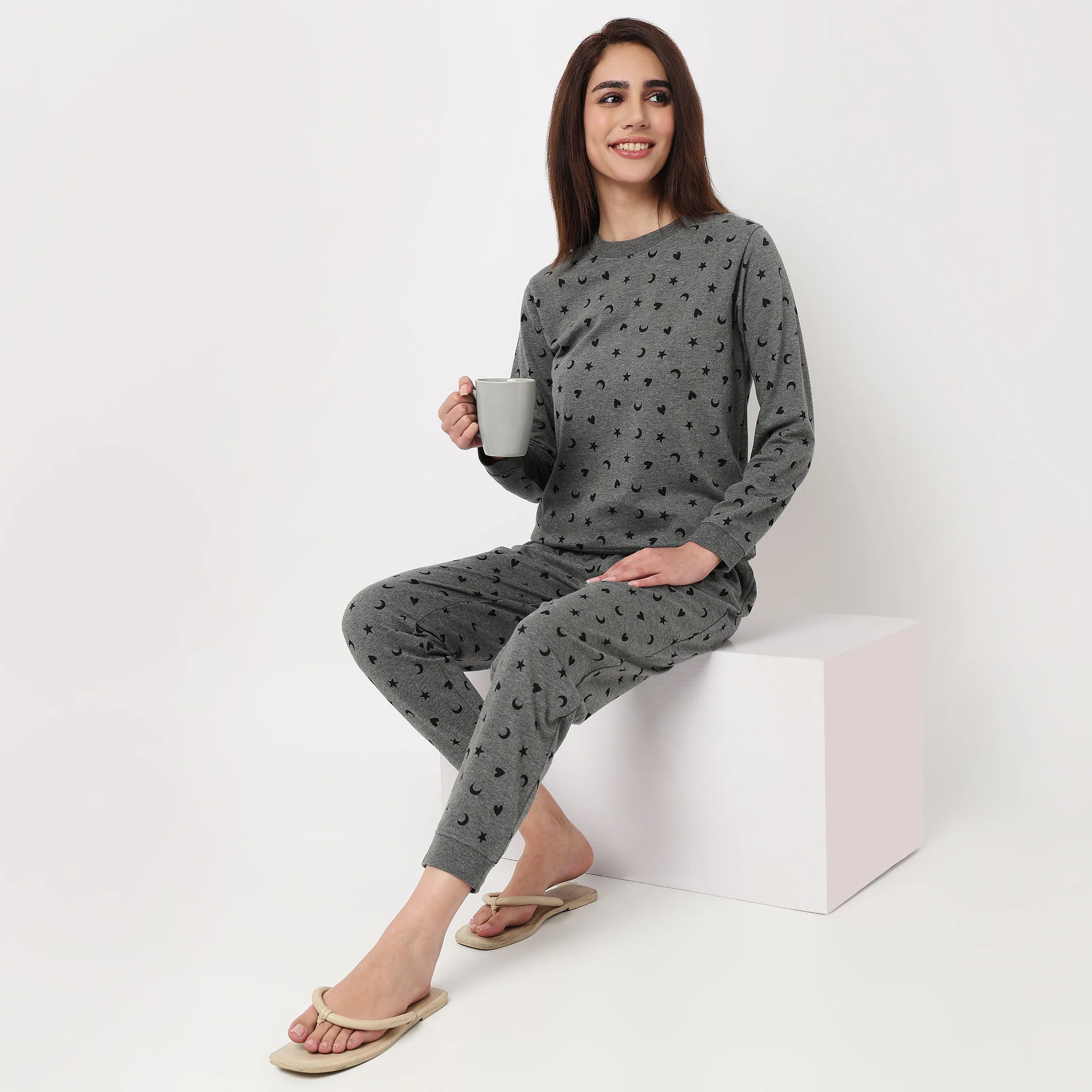Printed Cotton Full Sleeve Lounge Sweatshirt