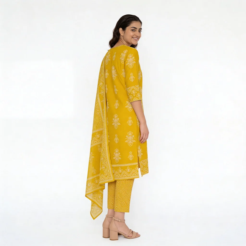 Printed Cotton Kurta with Pant & Dupatta Set - Image 3