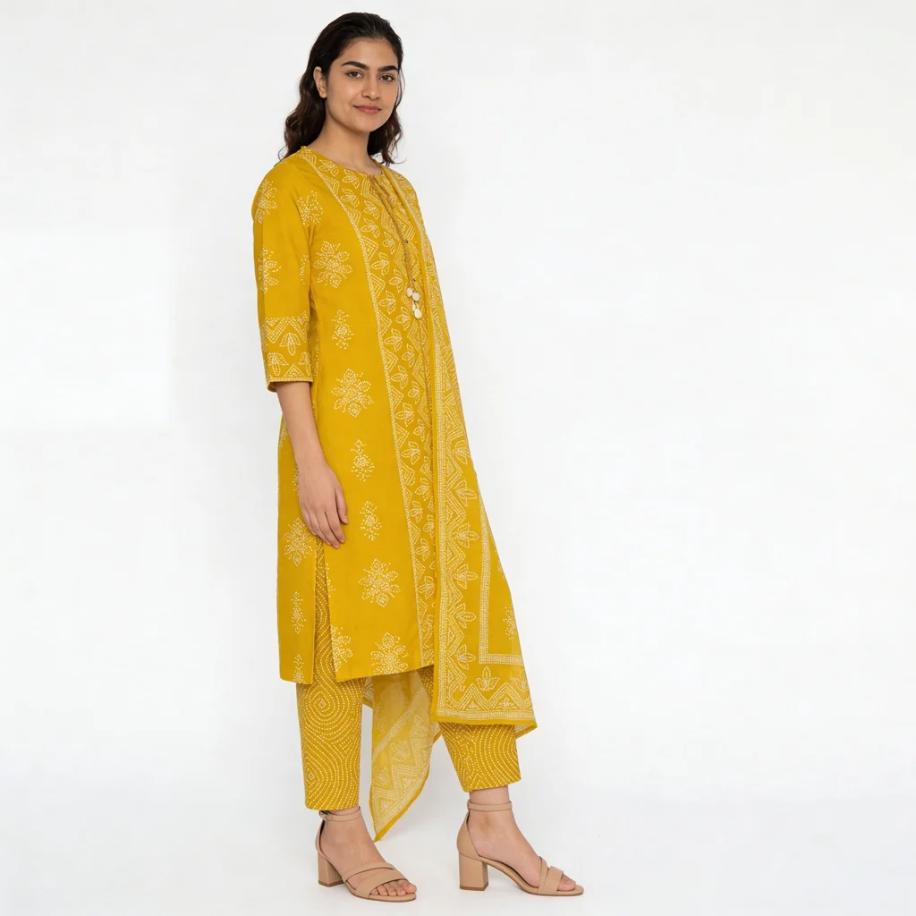 Printed Cotton Kurta with Pant & Dupatta Set - Image 5