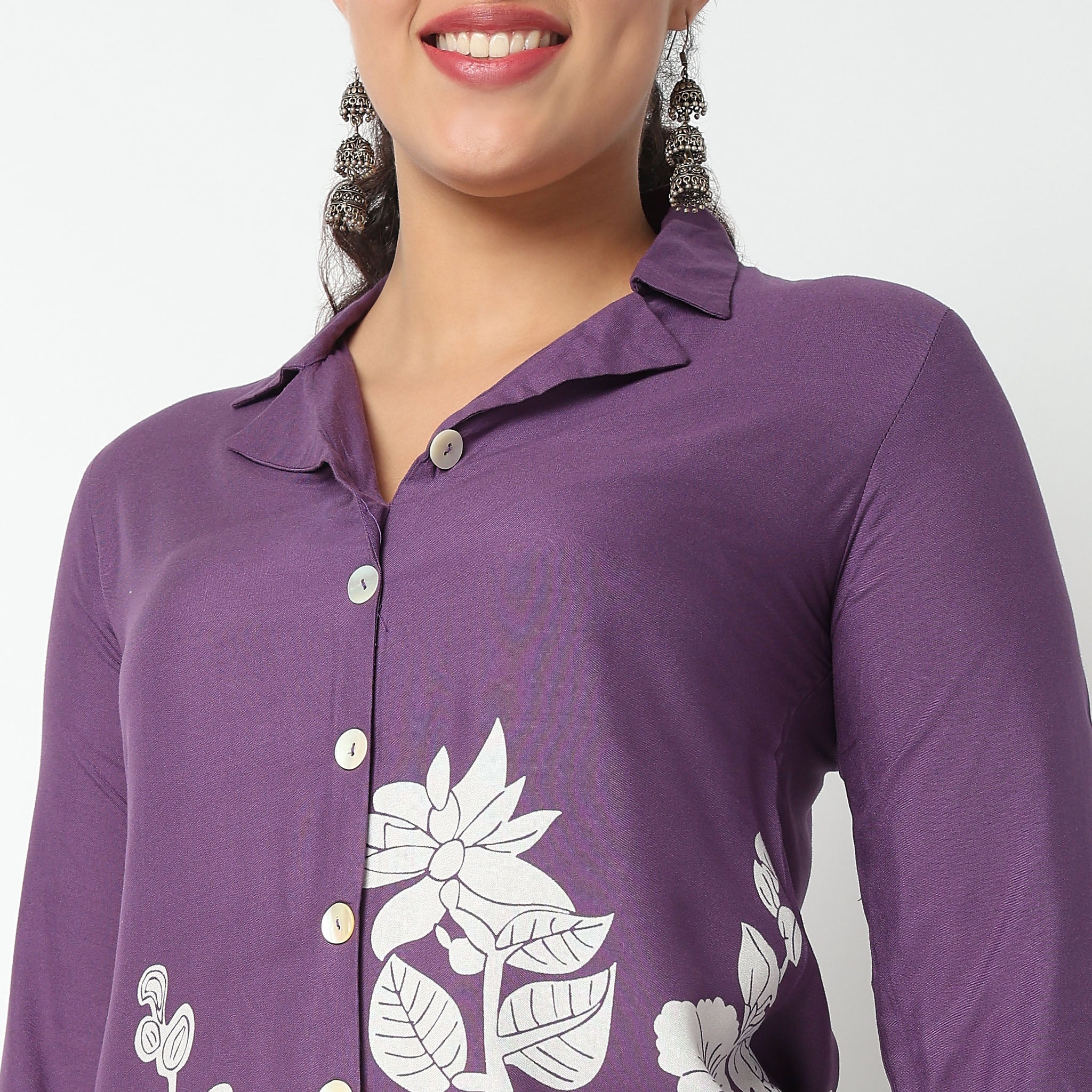 Printed Full Placket Kurta and Pant Set - Image 4