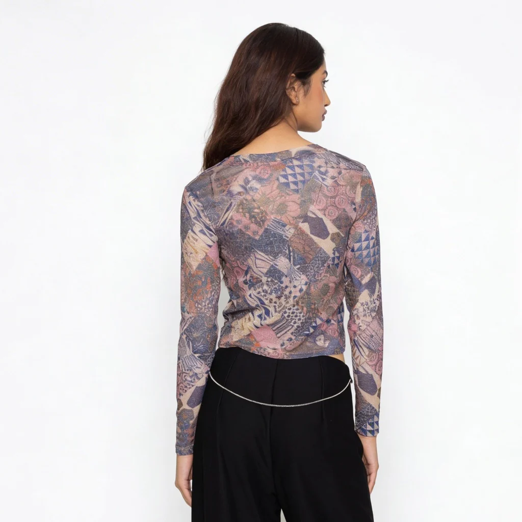 Printed Full Sleeve Crop Top - Image 3