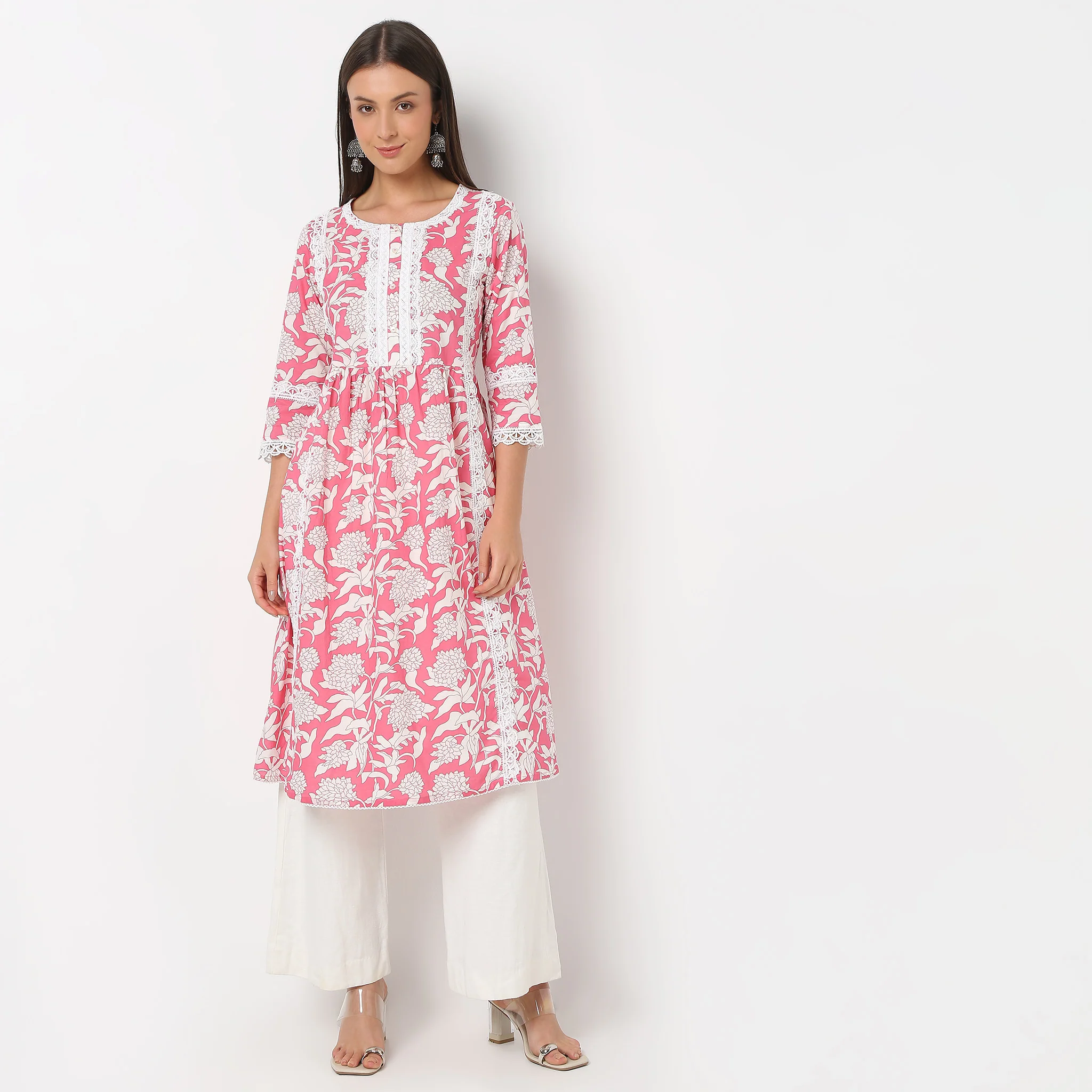 Printed Gathered Flared Kurta - Image 2