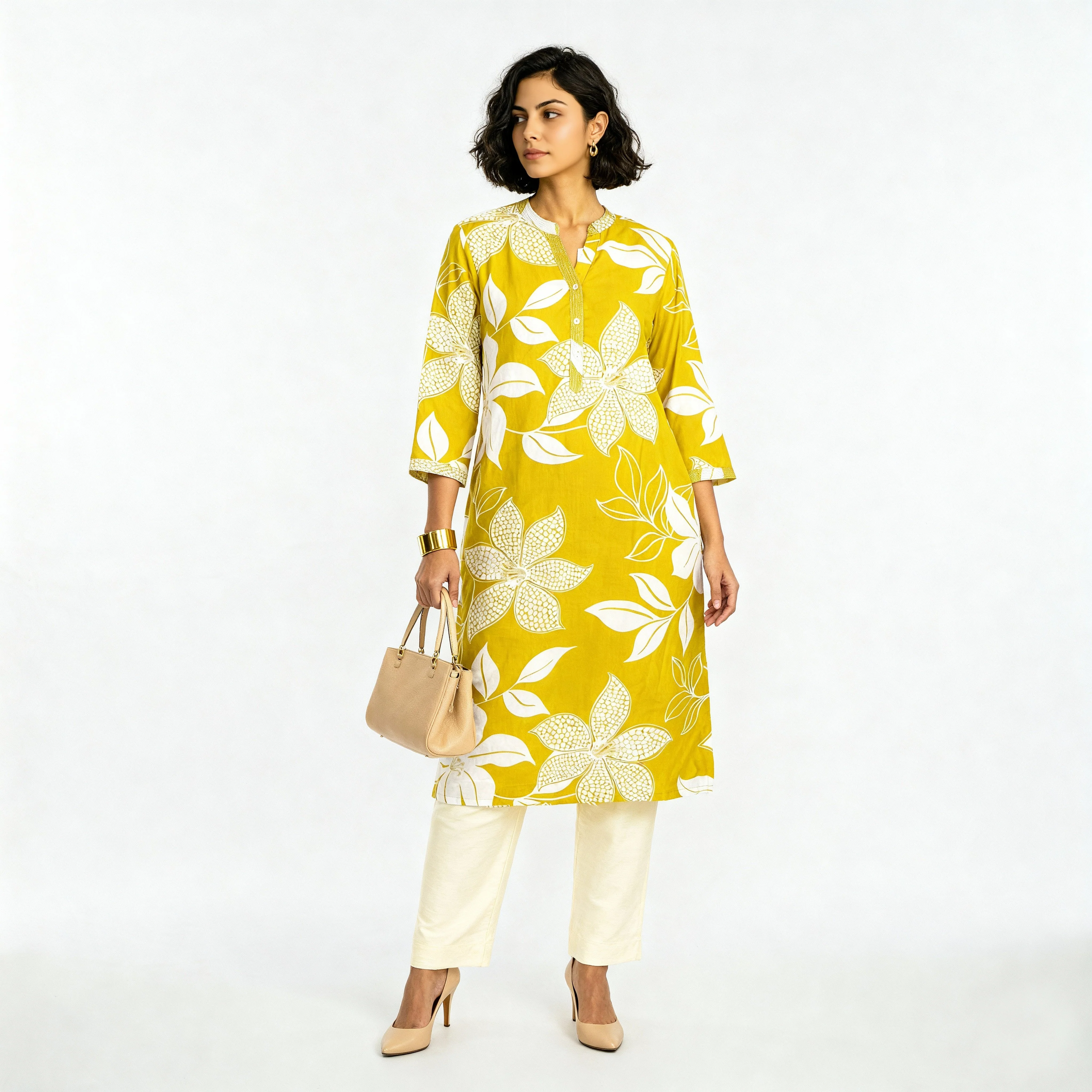 Printed Half Placket Long Kurta