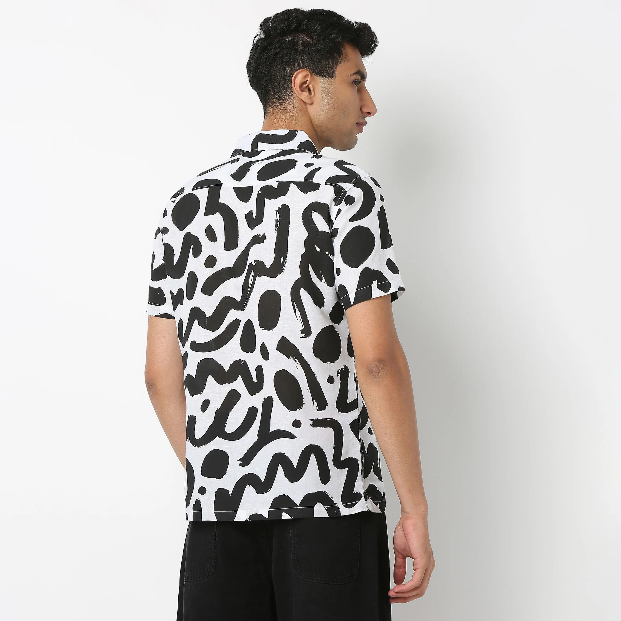 Lininᵉˣ - Linen Enriched Fine Natural Blend Shirts Printed Half Sleeve Camp Collar - Image 4