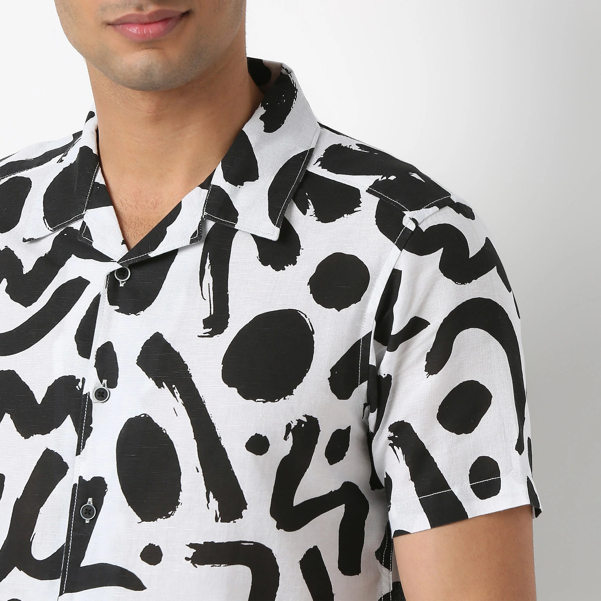 Lininᵉˣ - Linen Enriched Fine Natural Blend Shirts Printed Half Sleeve Camp Collar - Image 5