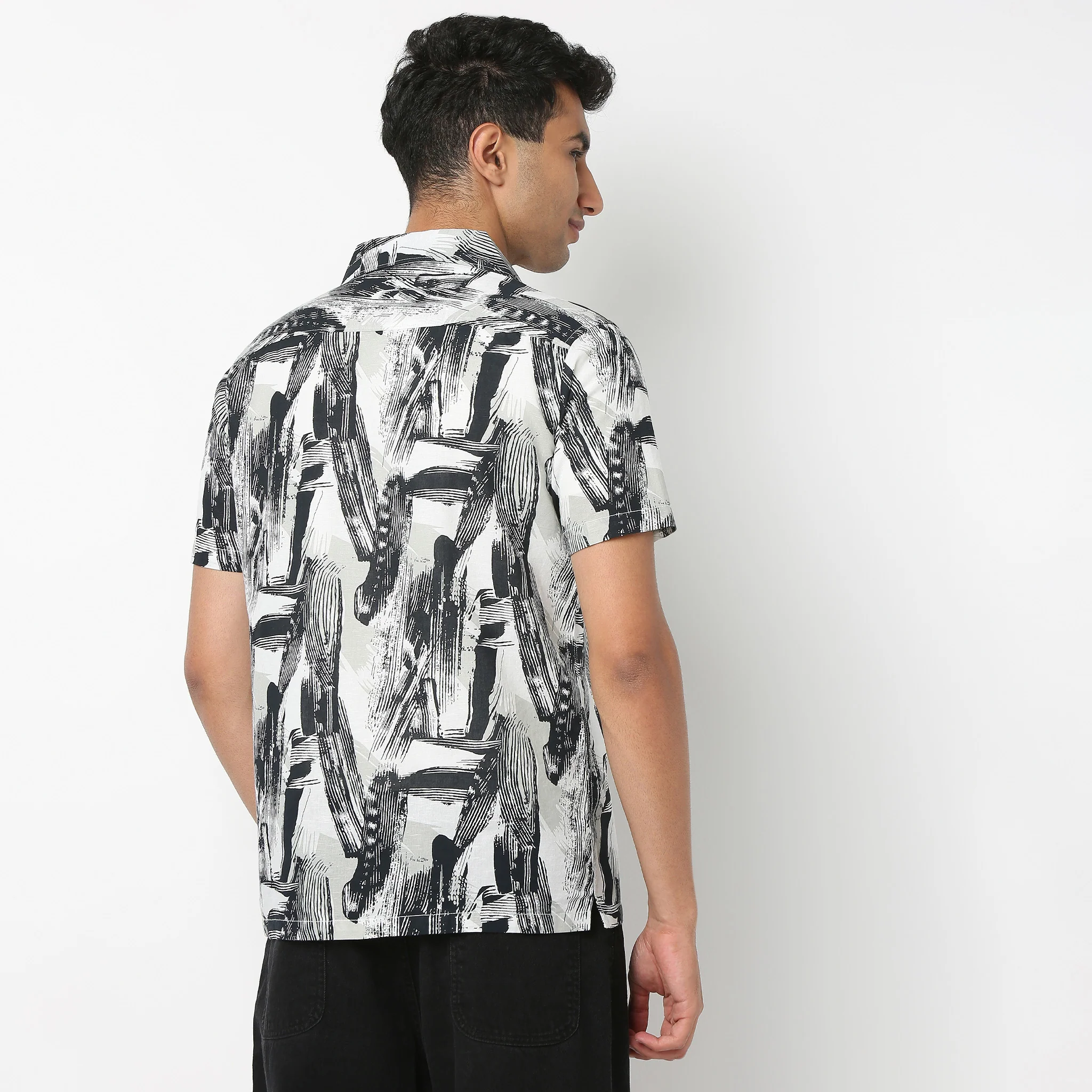 Lininᵉˣ - Linen Enriched Fine Natural Blend Shirts Printed Half Sleeve Camp Collar - Image 4