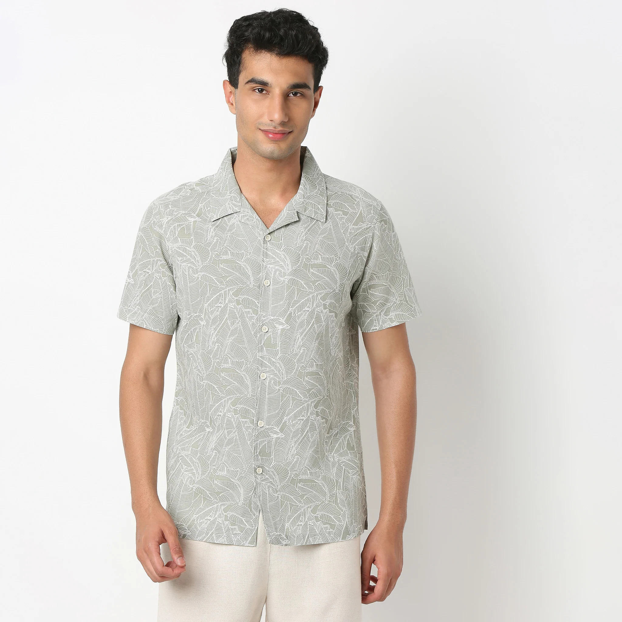 Lininᵉˣ - Linen Enriched Fine Natural Blend Shirts Printed Half Sleeve Camp Collar - Image 3