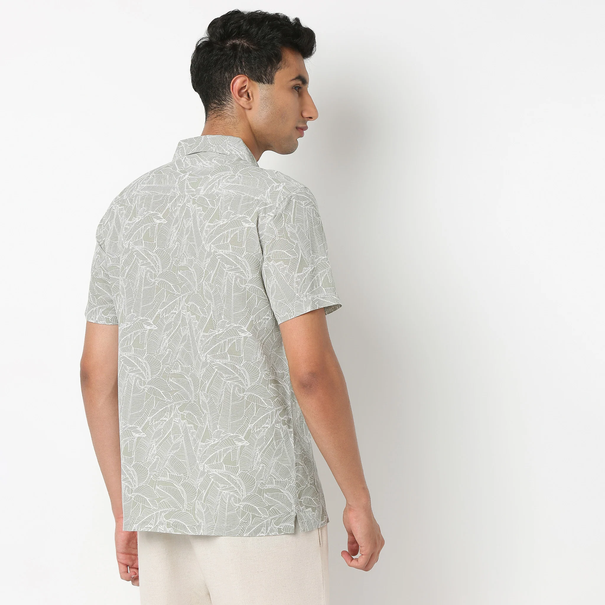 Lininᵉˣ - Linen Enriched Fine Natural Blend Shirts Printed Half Sleeve Camp Collar - Image 4