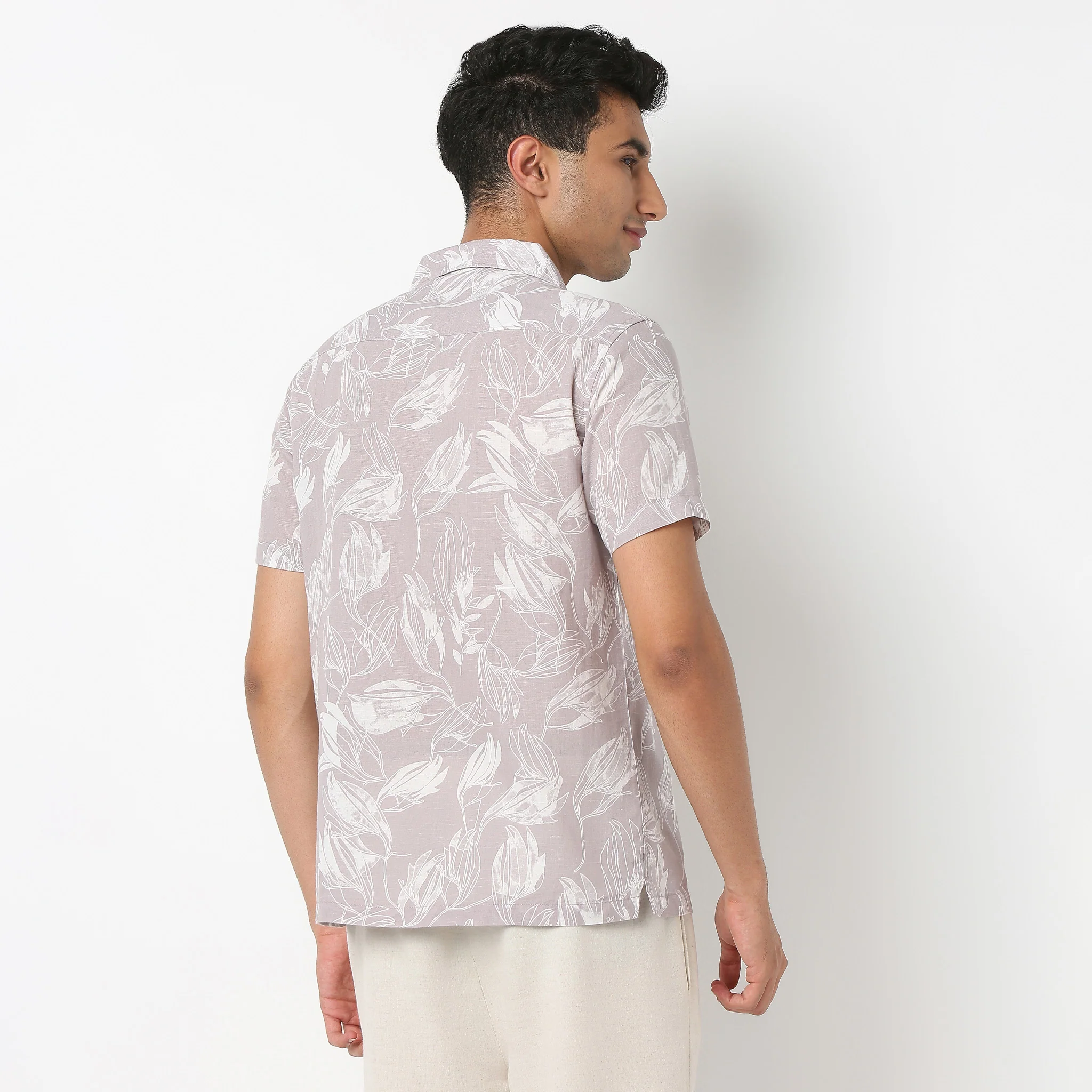 Lininᵉˣ - Linen Enriched Fine Natural Blend Shirts Printed Half Sleeve Camp Collar - Image 4