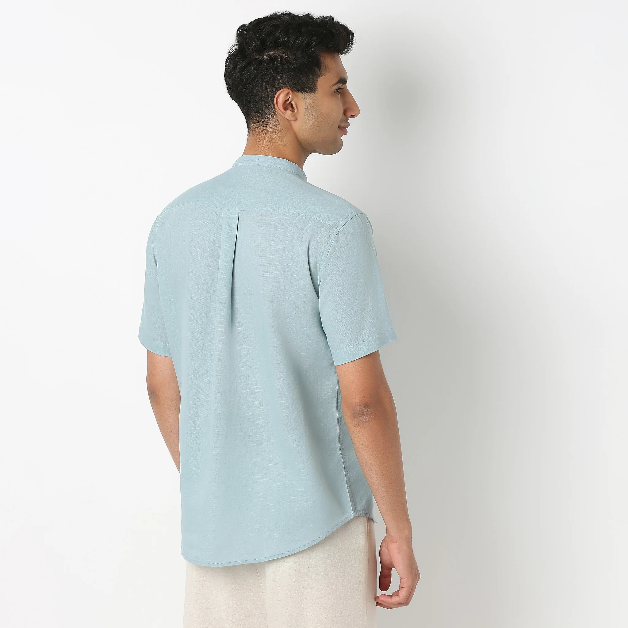 Lininᵉˣ - Linen Enriched Fine Natural Blend Shirt Half Sleeve Band Collar - Image 18